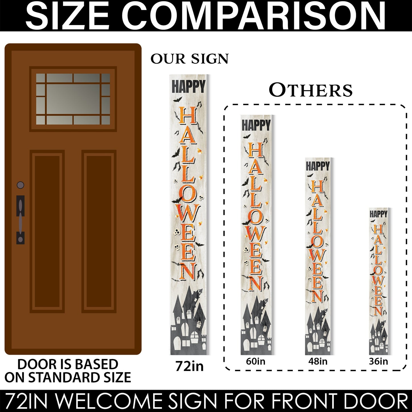 72in Wooden "Happy Halloween" Porch Sign - Spooky and Festive Front Door Decor for Seasonal Celebrations