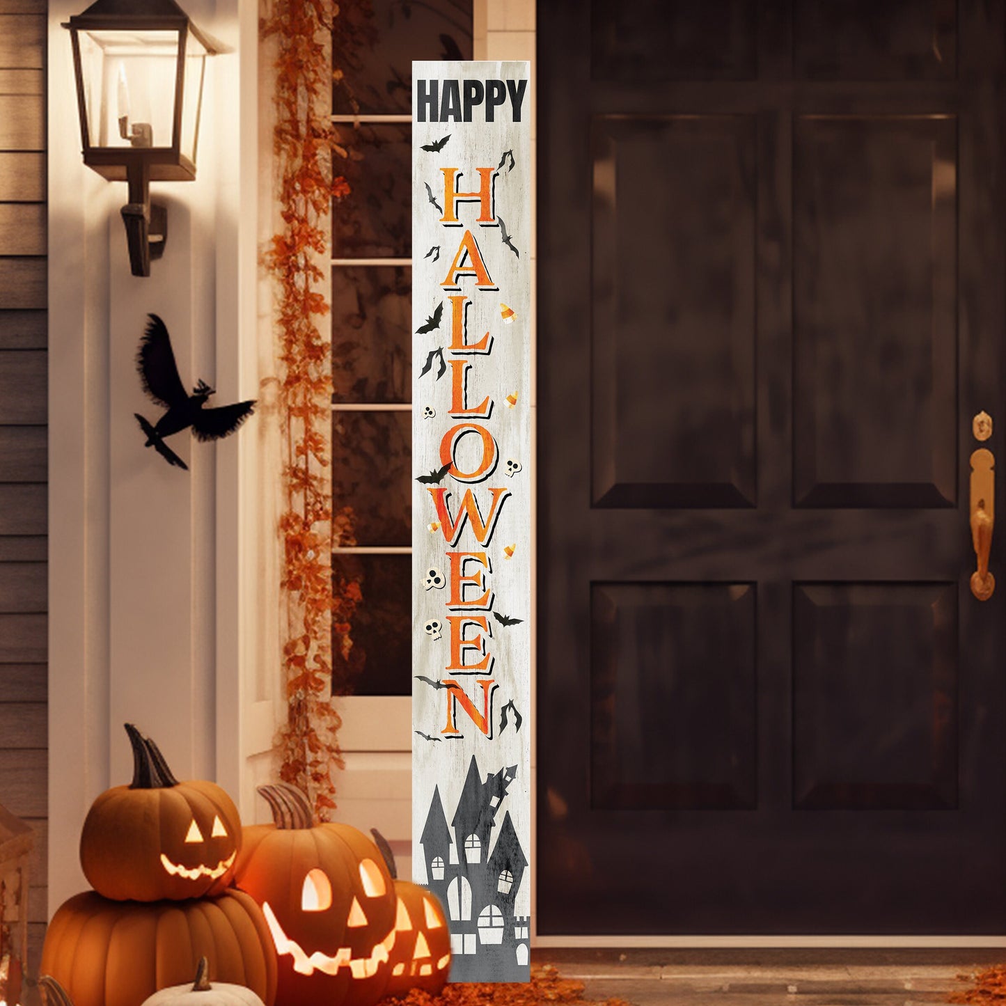 72in Wooden "Happy Halloween" Porch Sign - Spooky and Festive Front Door Decor for Seasonal Celebrations