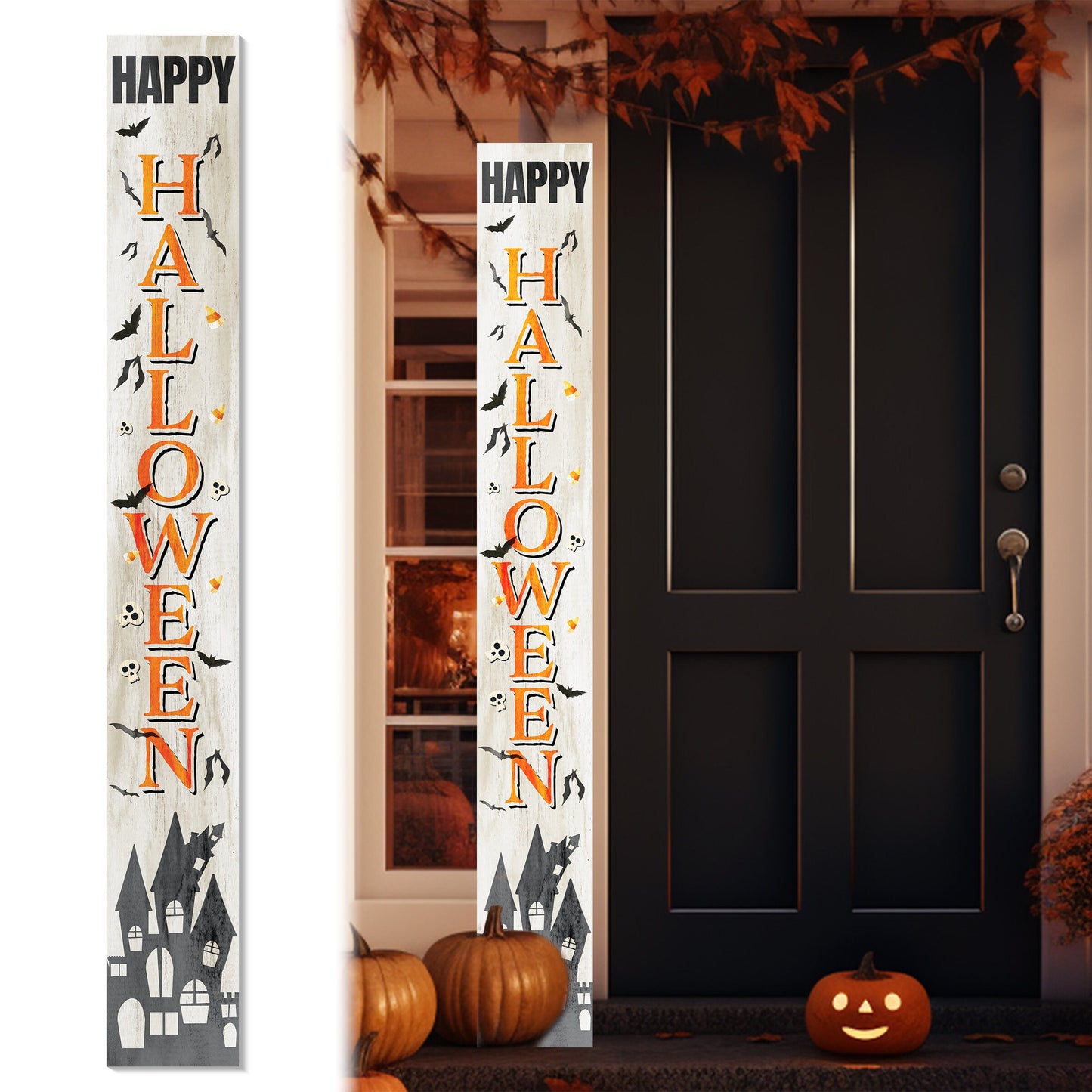72in Wooden "Happy Halloween" Porch Sign - Spooky and Festive Front Door Decor for Seasonal Celebrations