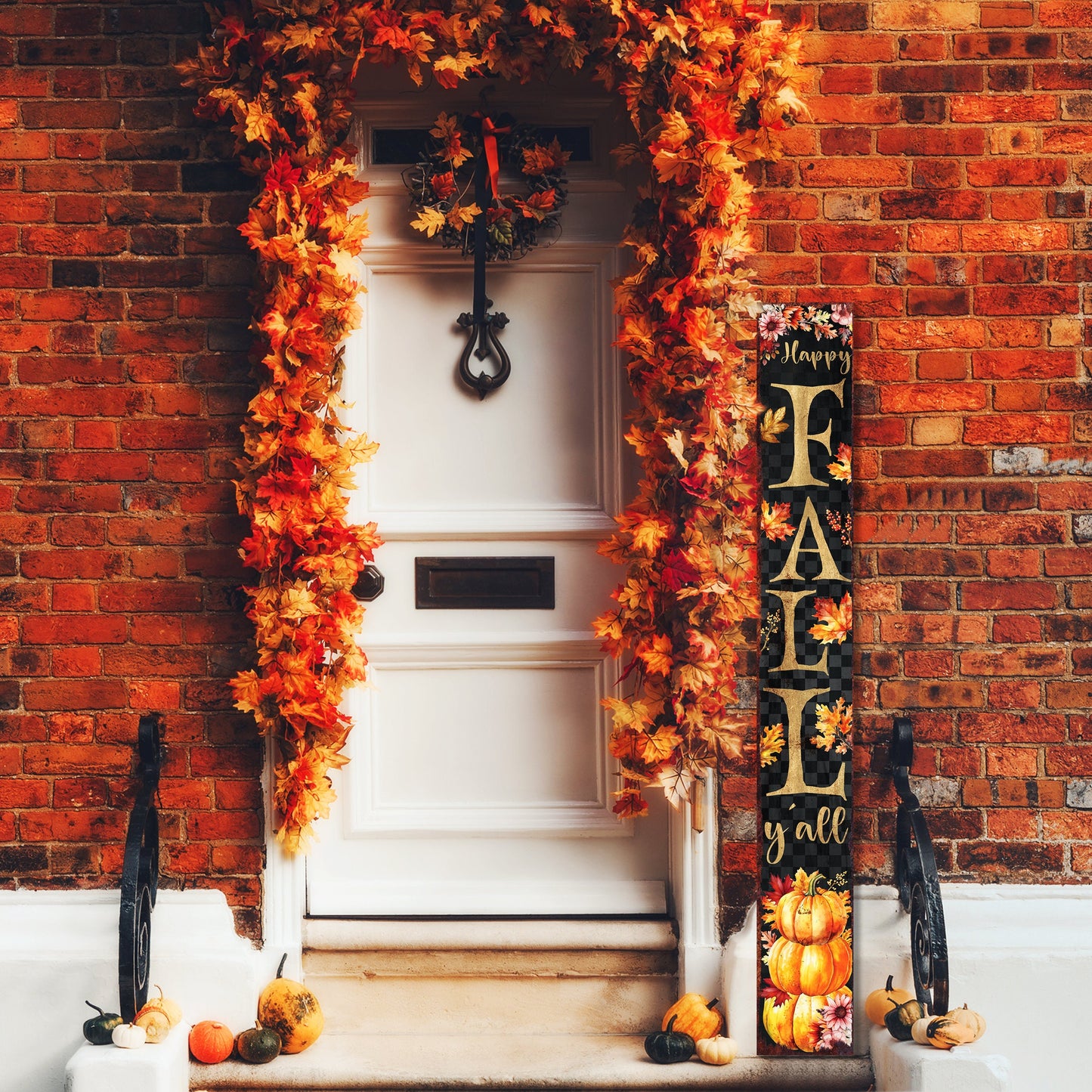 72in Wooden Happy Fall Y'all Fall Welcome Porch Sign - Front Door Decor for Seasonal Celebrations, Rustic Modern Farmhouse Entryway Display