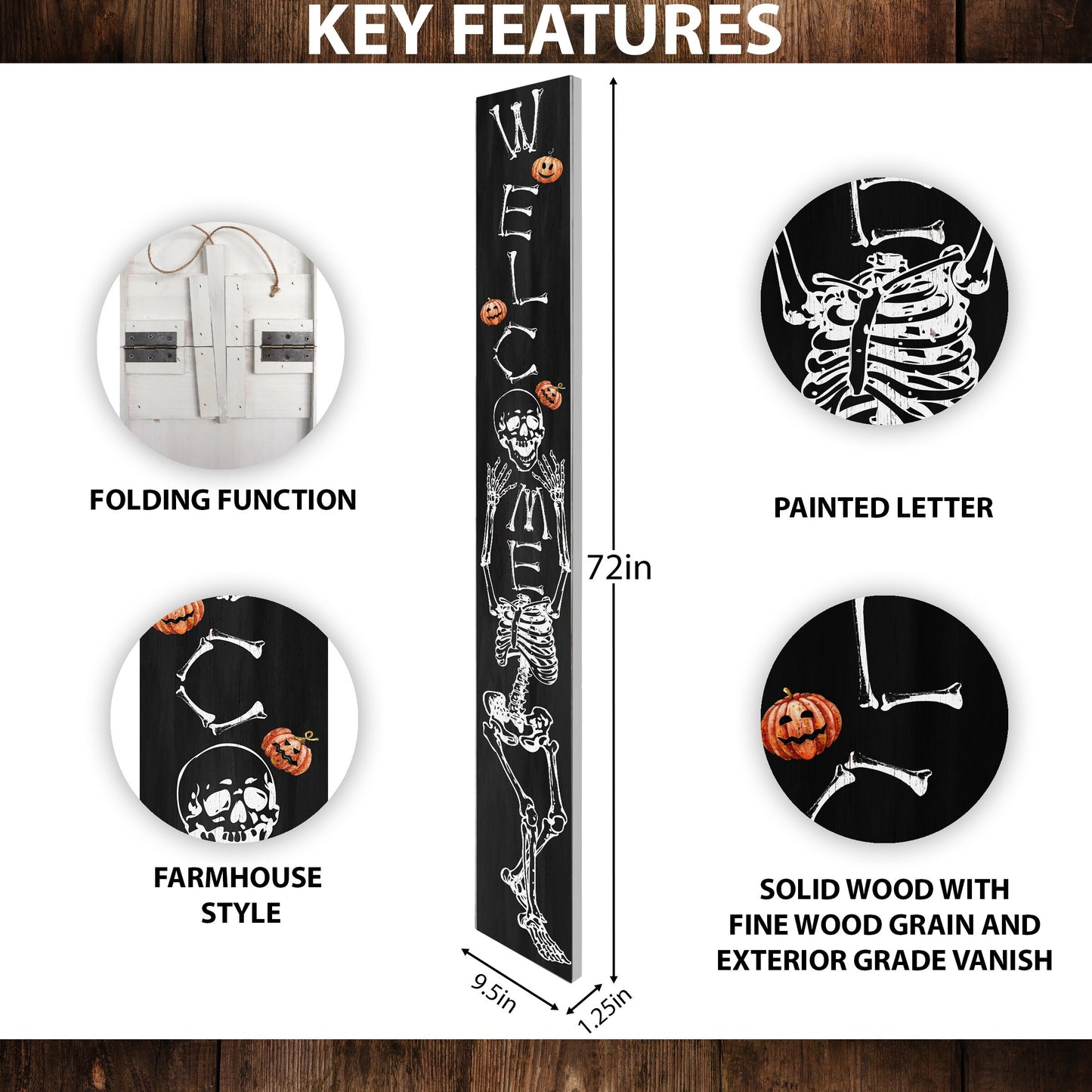 72in Wooden Halloween Skeleton Welcome Sign - Spooky Front Door Decor for Seasonal Celebrations