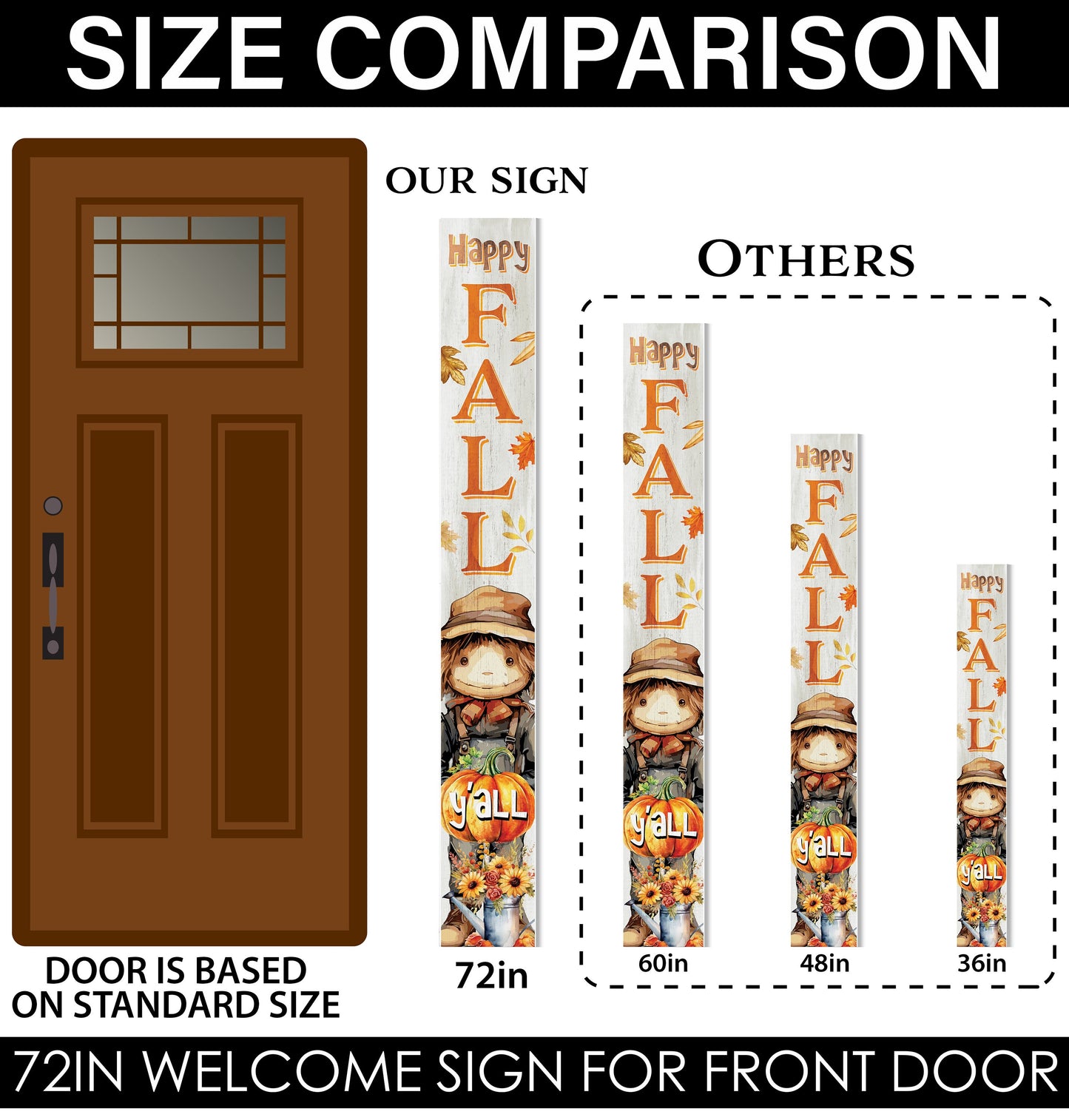 72in "Happy Fall Y'all" Porch Sign - Outdoor Decor for Front Door, Autumn, Harvest, and Thanksgiving Day Celebrations