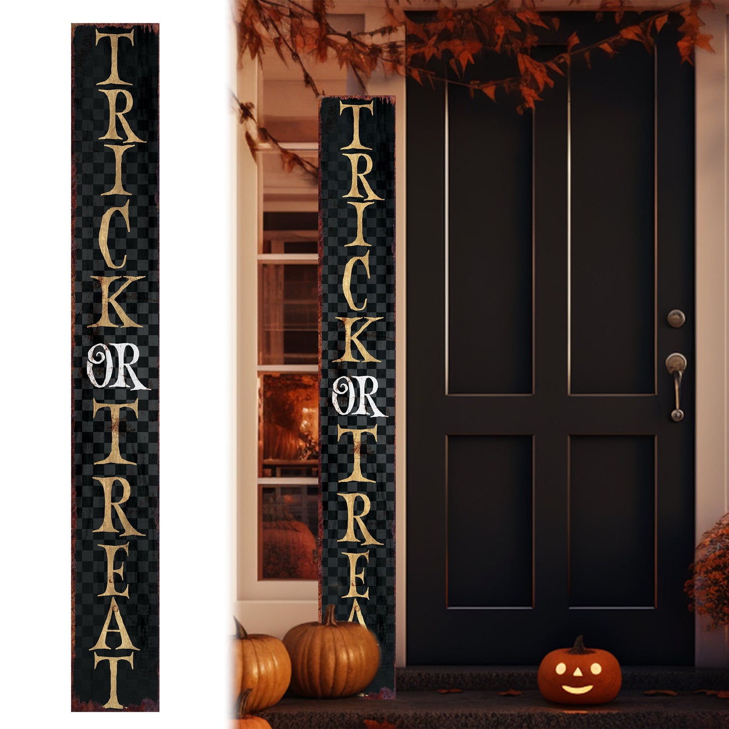 72in Trick or Treat Halloween Welcome Porch Sign Standing Front Door Decor Halloween Decoration Rustic Modern Farmhouse Entryway Board