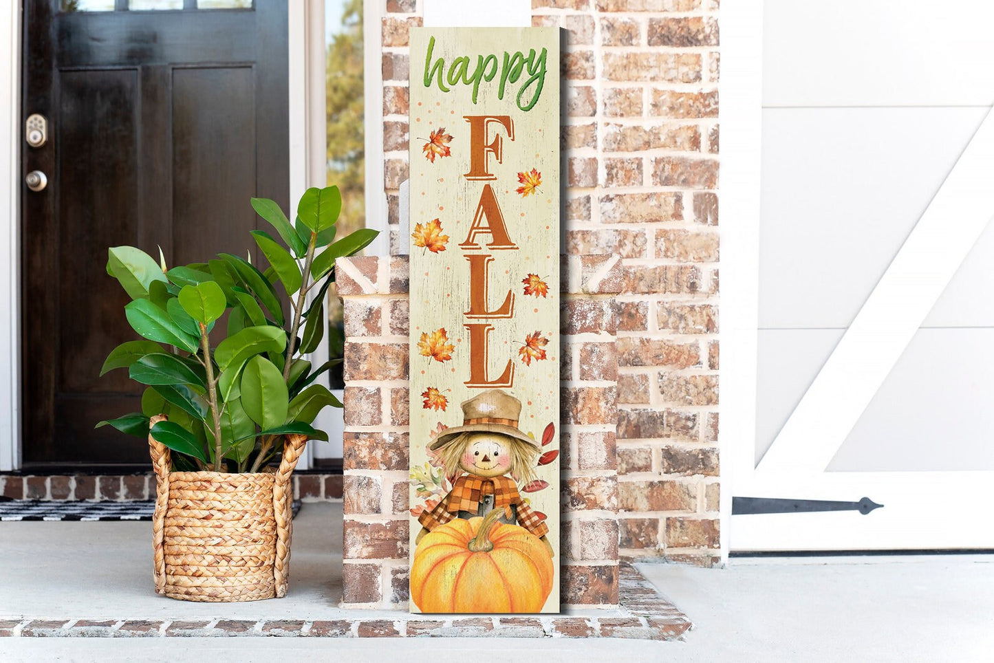 Welcome Autumn: 36in 'Happy Fall' Wooden Porch Sign with Unique Scarecrow Design - Perfect Seasonal Decor for Your Front Door or Porch!