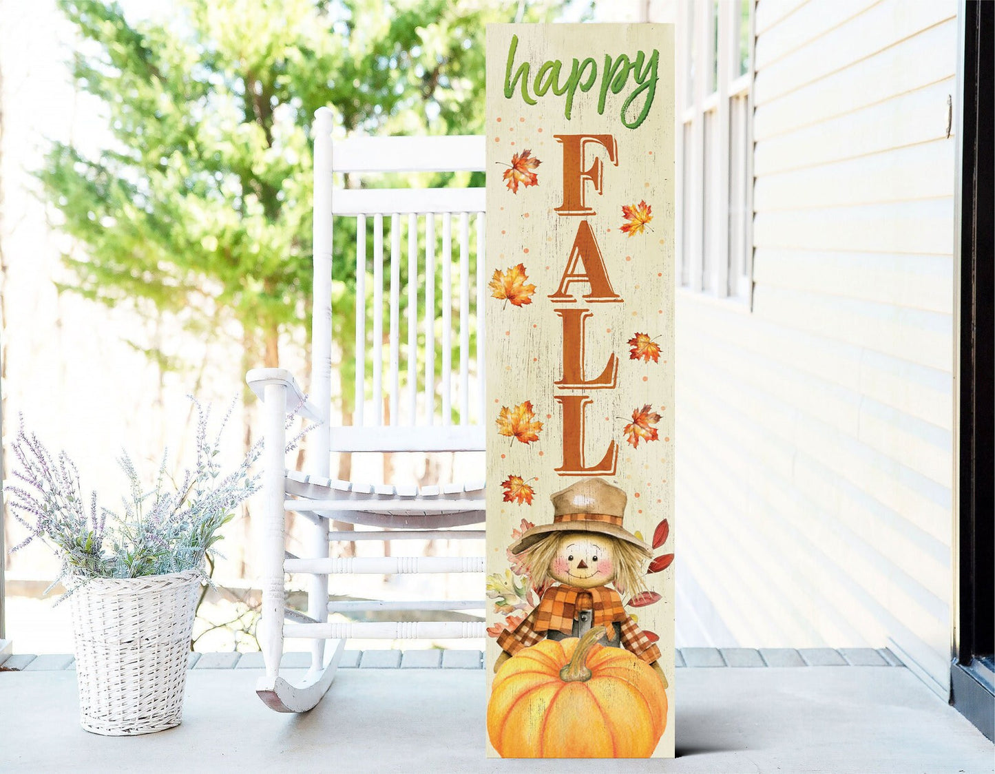 Welcome Autumn: 36in 'Happy Fall' Wooden Porch Sign with Unique Scarecrow Design - Perfect Seasonal Decor for Your Front Door or Porch!