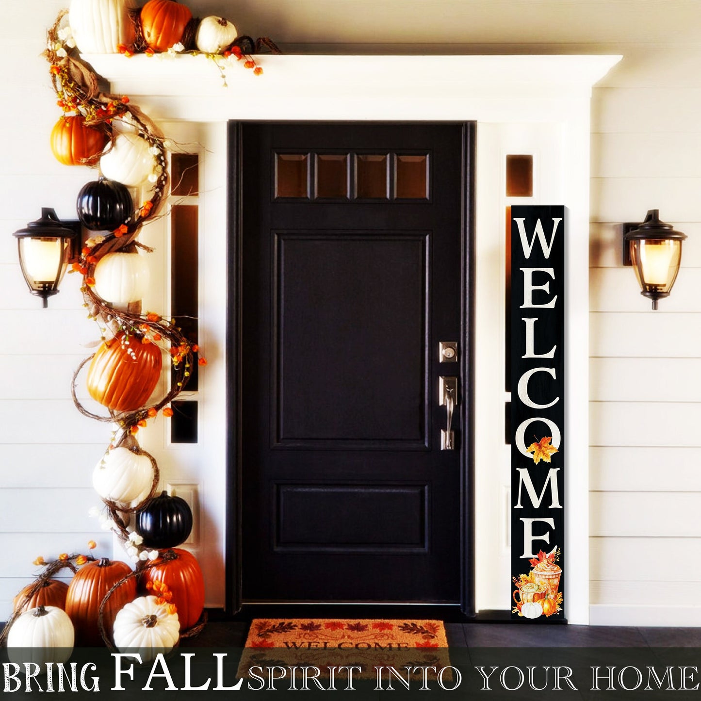 72in "Welcome" Fall Porch Sign with Fall Drink Design - Tall Porch Board Decor for Front Door during Autumn and Thanksgiving Celebrations