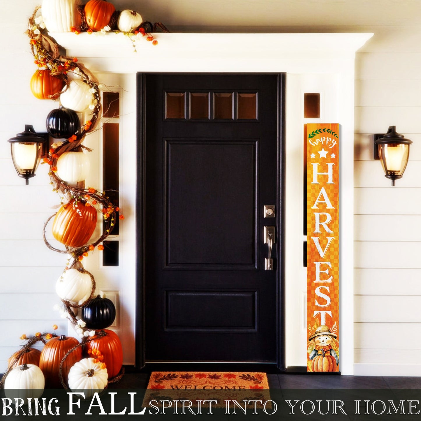72In "Happy Harvest" Fall Porch Sign With Scarecrow Design - Porch Decor For Front Door During Autumn And Thanksgiving Celebrations