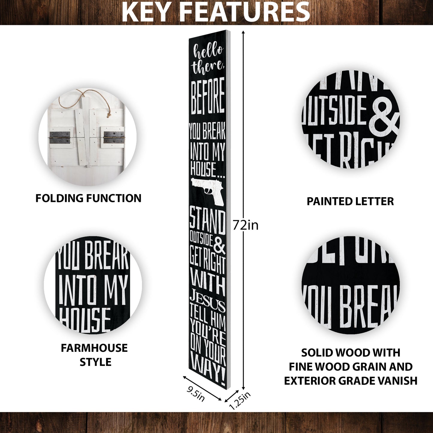 72in "Hello There, Get Right With Jesus" Porch Sign - Humorous Warning for Home Security, Wooden Folding Decor