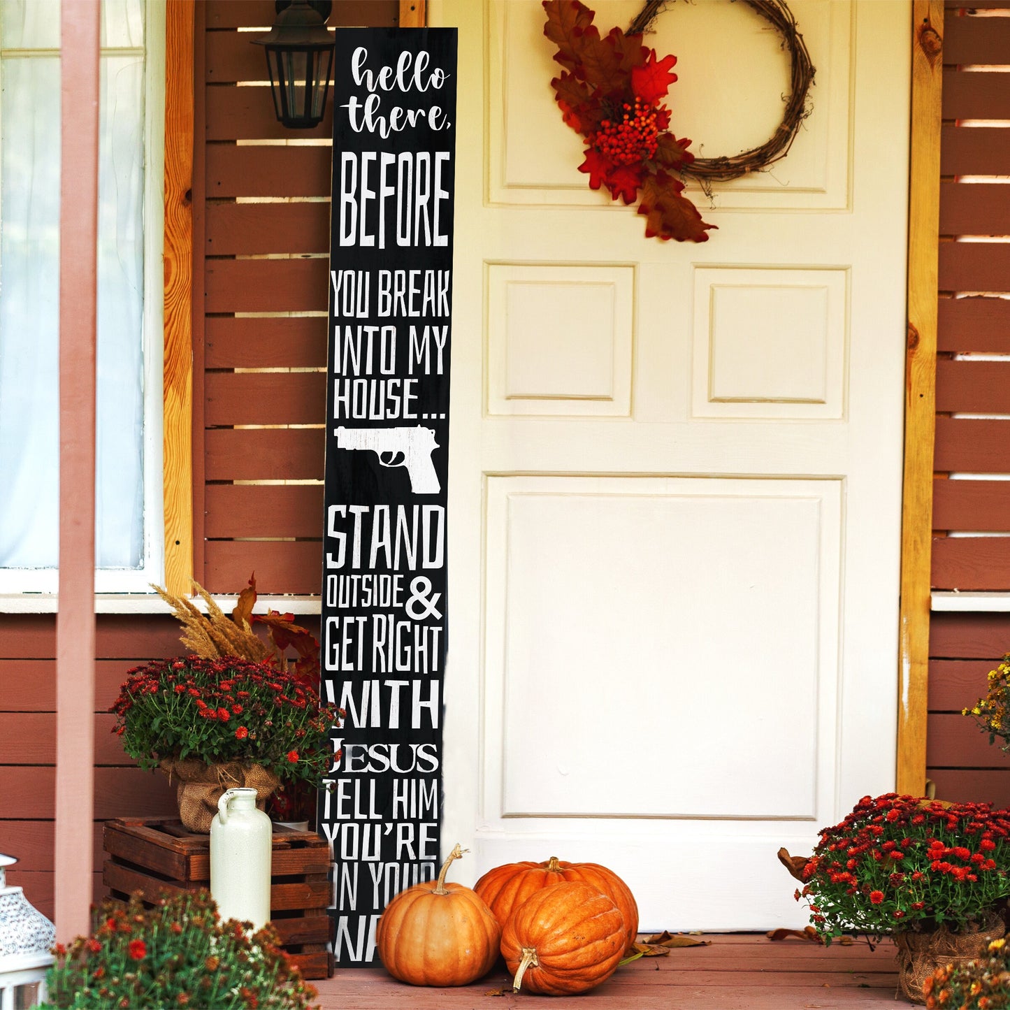 72in "Hello There, Get Right With Jesus" Porch Sign - Humorous Warning for Home Security, Wooden Folding Decor