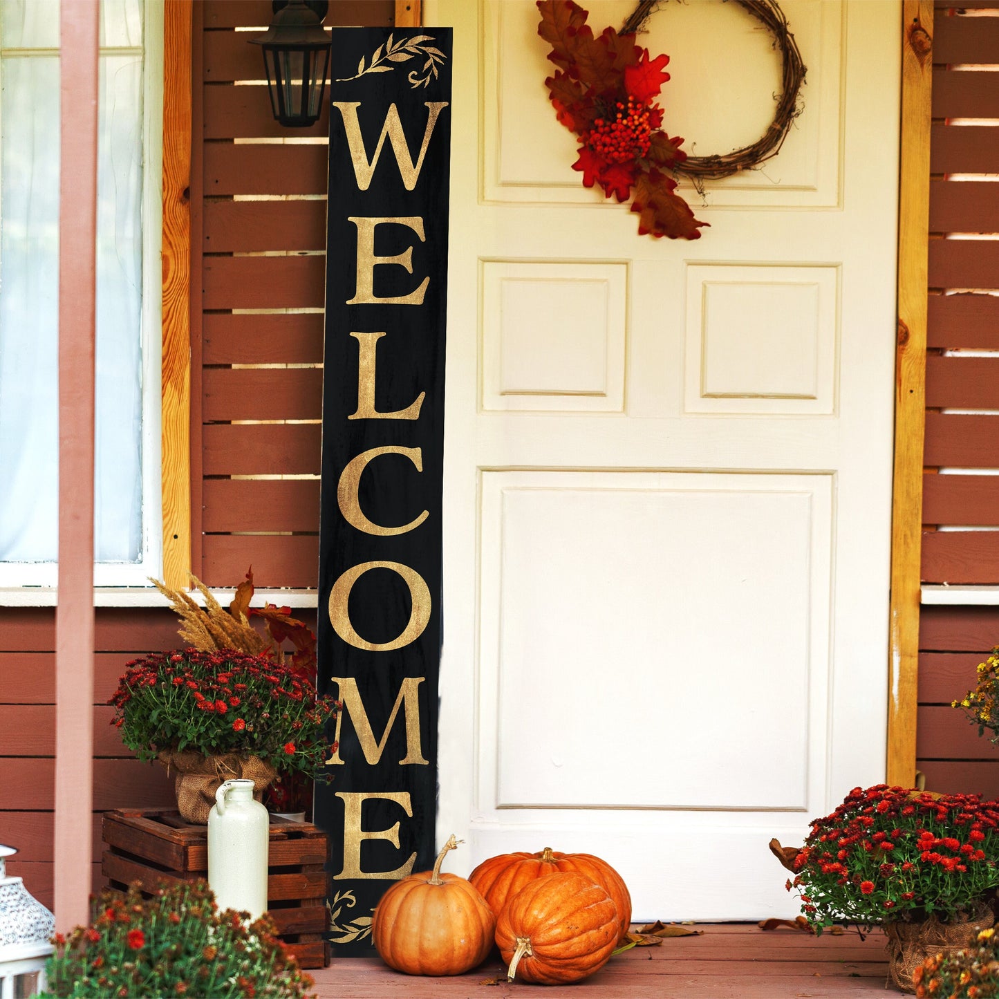 72in "Welcome" Porch Sign | Rustic Farmhouse Front Porch Decor | Black with Gold Font | Ideal for Entryway, Mantle, Living Room, Kitchen, Porch Decor