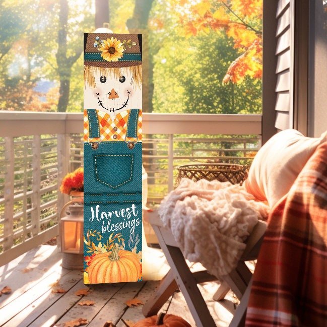 36in Harvest Blessings Scarecrow Outdoor Porch Sign - Fall Porch Leaner, Scarecrow Porch Decor, Fall Sign