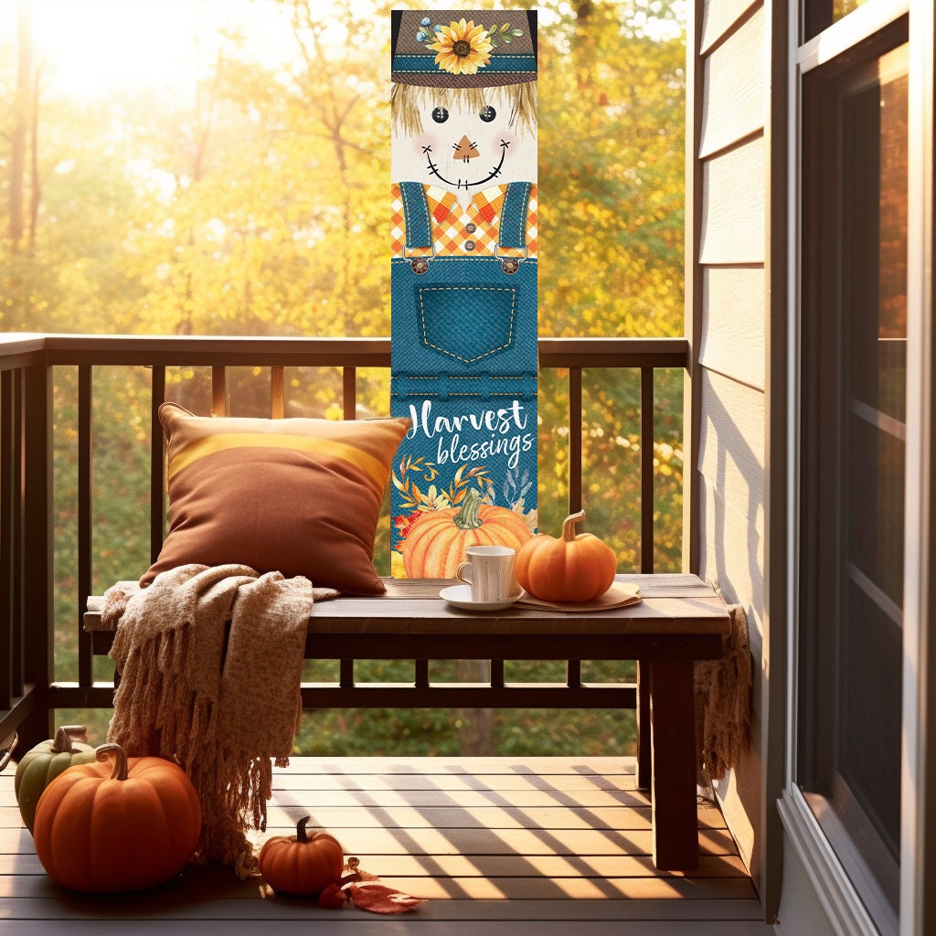 36in Harvest Blessings Scarecrow Outdoor Porch Sign - Fall Porch Leaner, Scarecrow Porch Decor, Fall Sign