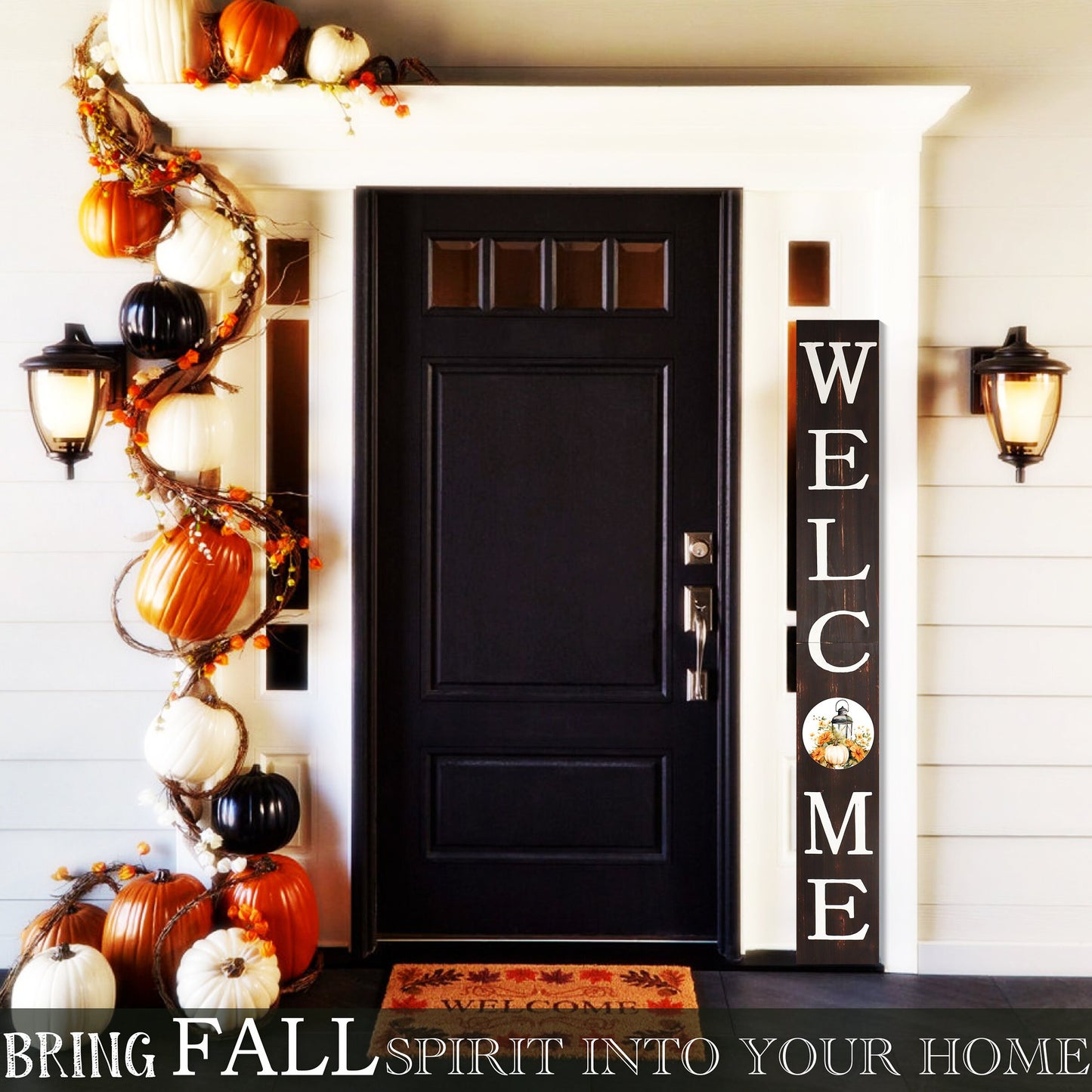 72in "Welcome" Fall Porch Sign with Lantern Design - Brown Porch Board Decor for Front Door during Autumn and Thanksgiving Celebrations
