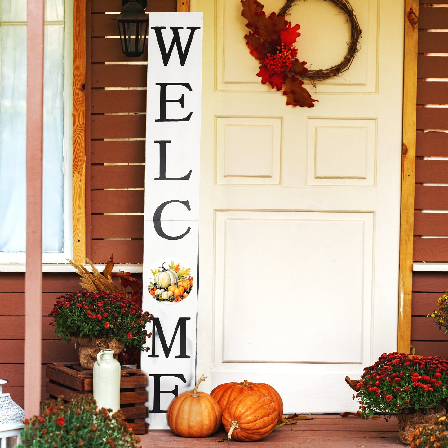 72in "Welcome" Fall Porch Sign with Pumpkins Design - Tall Porch Board Decor for Front Door during Autumn and Thanksgiving Celebrations