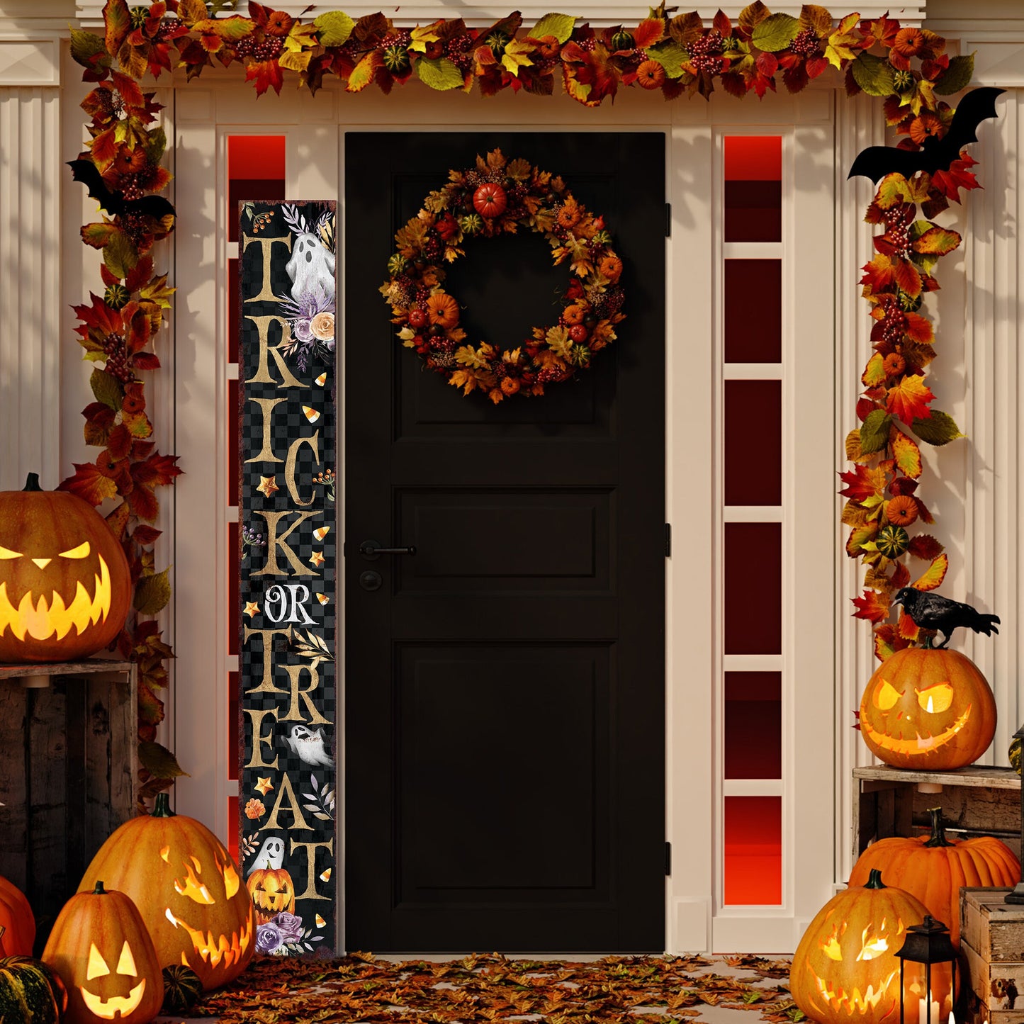 72in Trick or Treat Halloween Welcome Porch Sign Front Door Decor Halloween Decoration Rustic Modern Farmhouse Entryway Decor