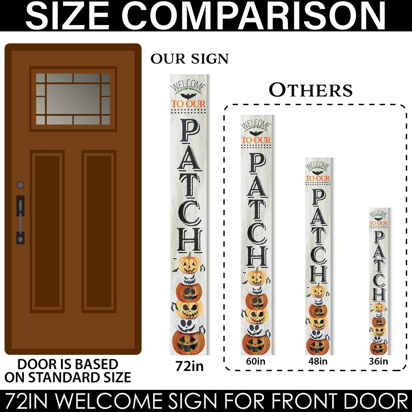 72in Wooden "Welcome to Our Patch" Halloween Porch Sign - Spooky and Charming Front Door Decor for Halloween Celebrations