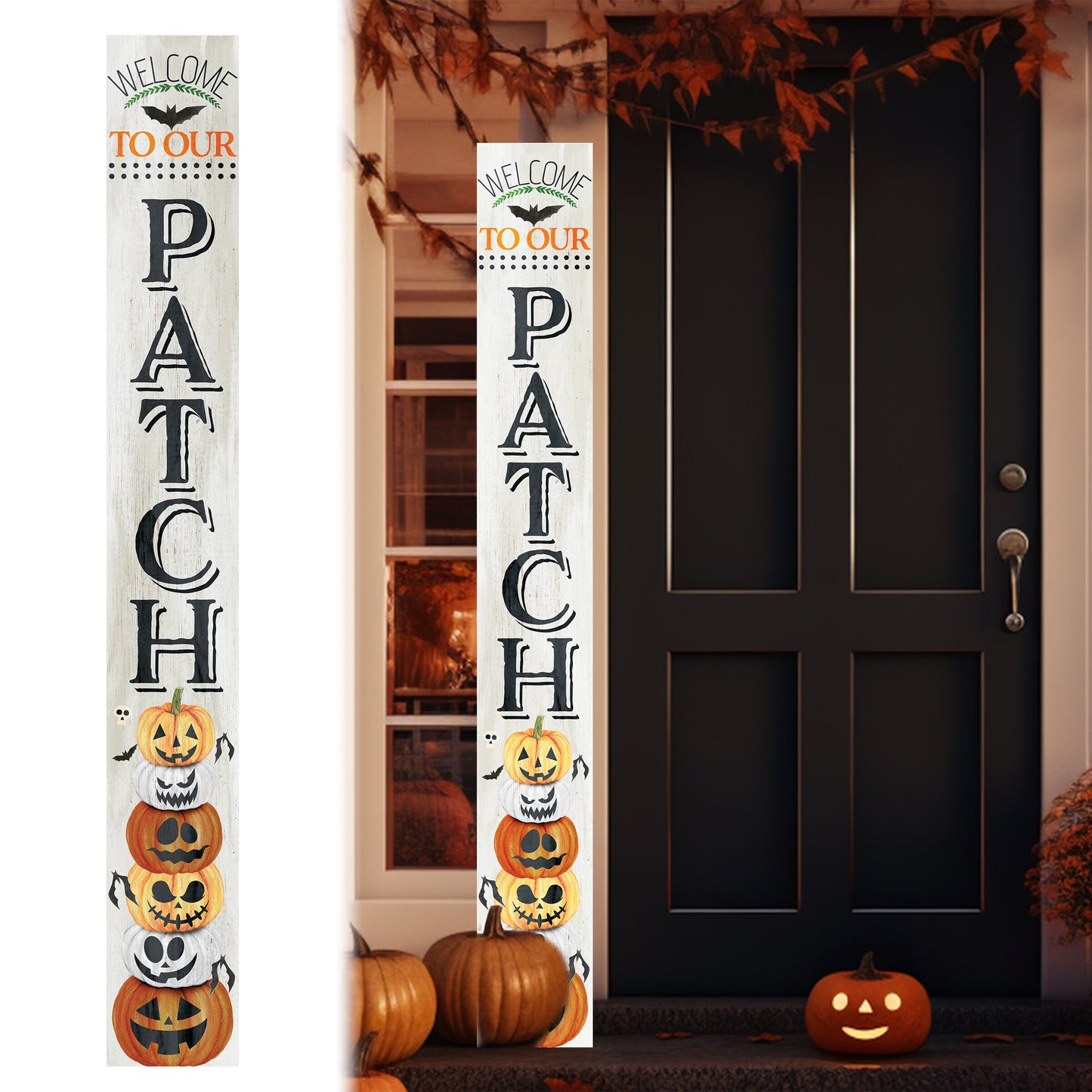72in Wooden "Welcome to Our Patch" Halloween Porch Sign - Spooky and Charming Front Door Decor for Halloween Celebrations