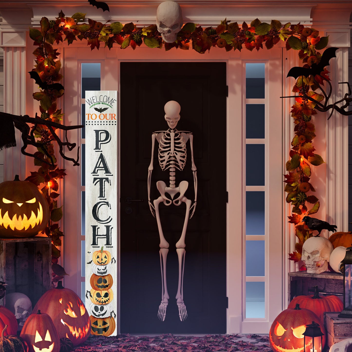 72in Wooden "Welcome to Our Patch" Halloween Porch Sign - Spooky and Charming Front Door Decor for Halloween Celebrations