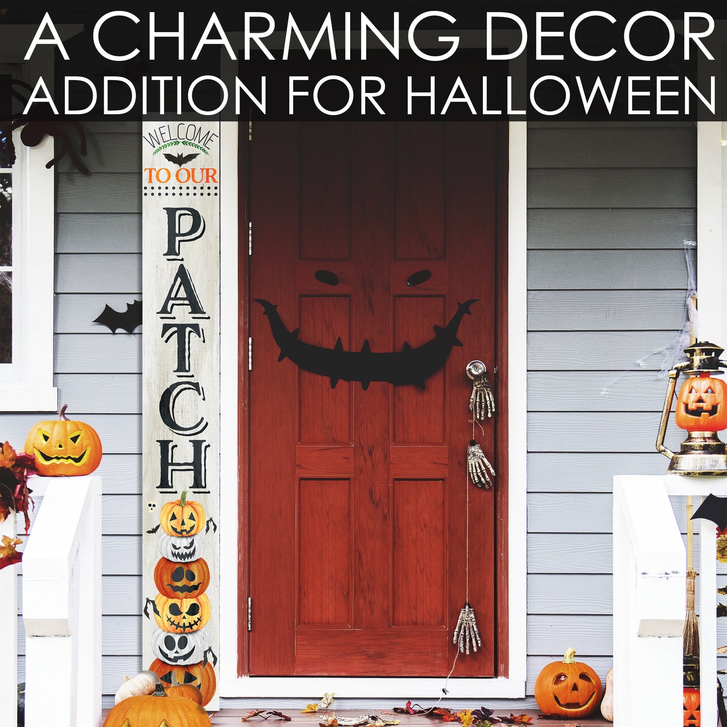 72in Wooden "Welcome to Our Patch" Halloween Porch Sign - Spooky and Charming Front Door Decor for Halloween Celebrations