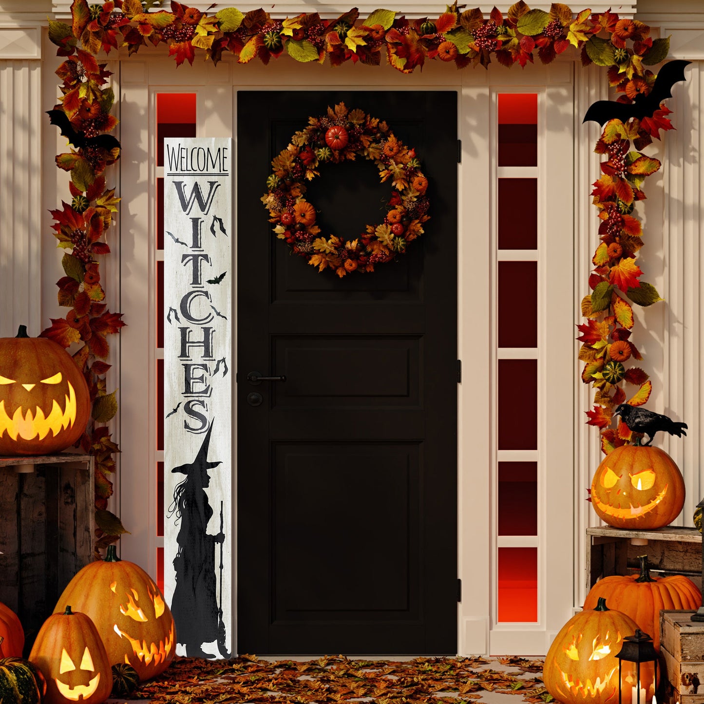 72-Inch "Welcome Witches" Wooden Halloween Sign - Spellbinding Front Door Decor for Porch, Entryway, and Spooky Season Festivities