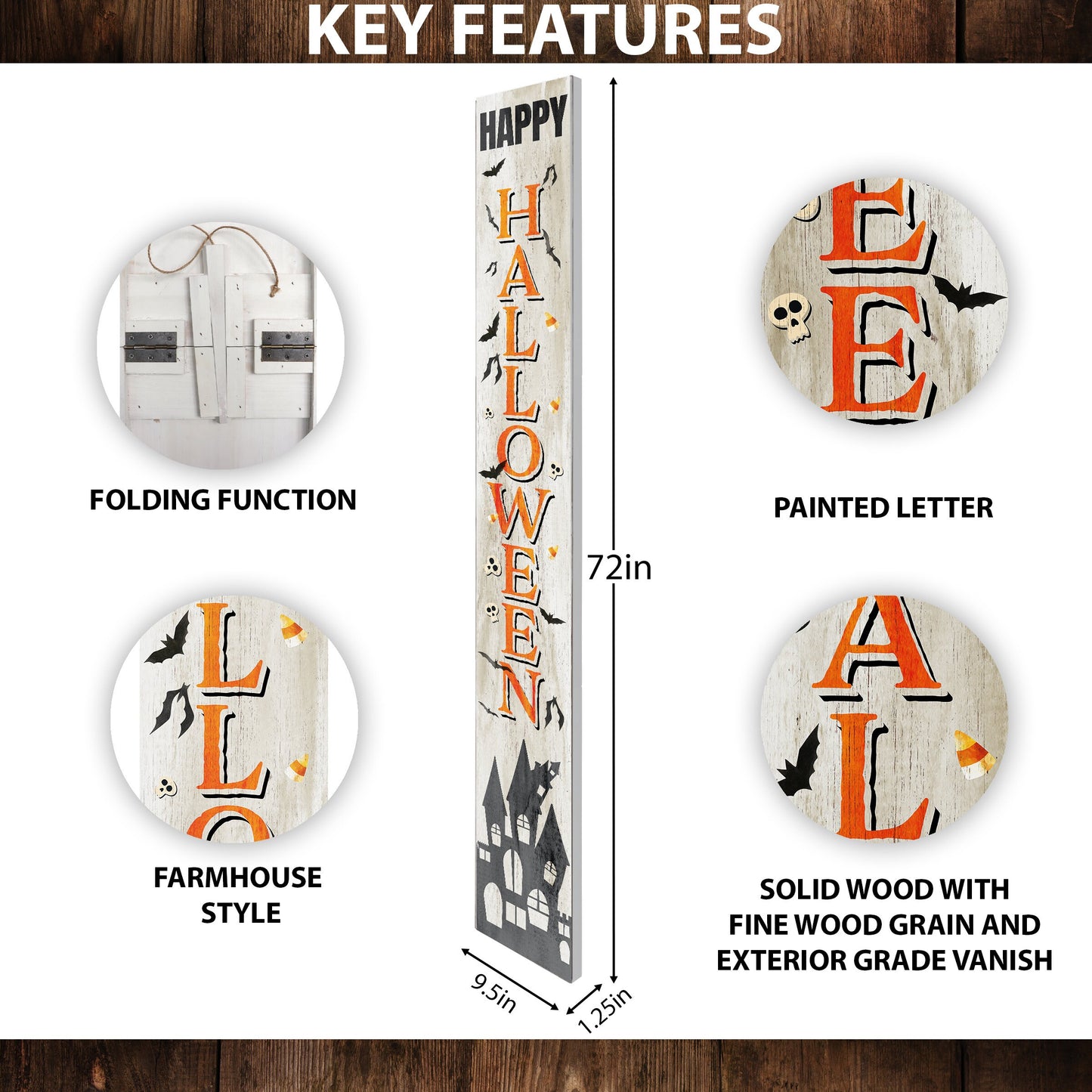72in Wooden "Happy Halloween" Porch Sign - Spooky and Festive Front Door Decor for Seasonal Celebrations