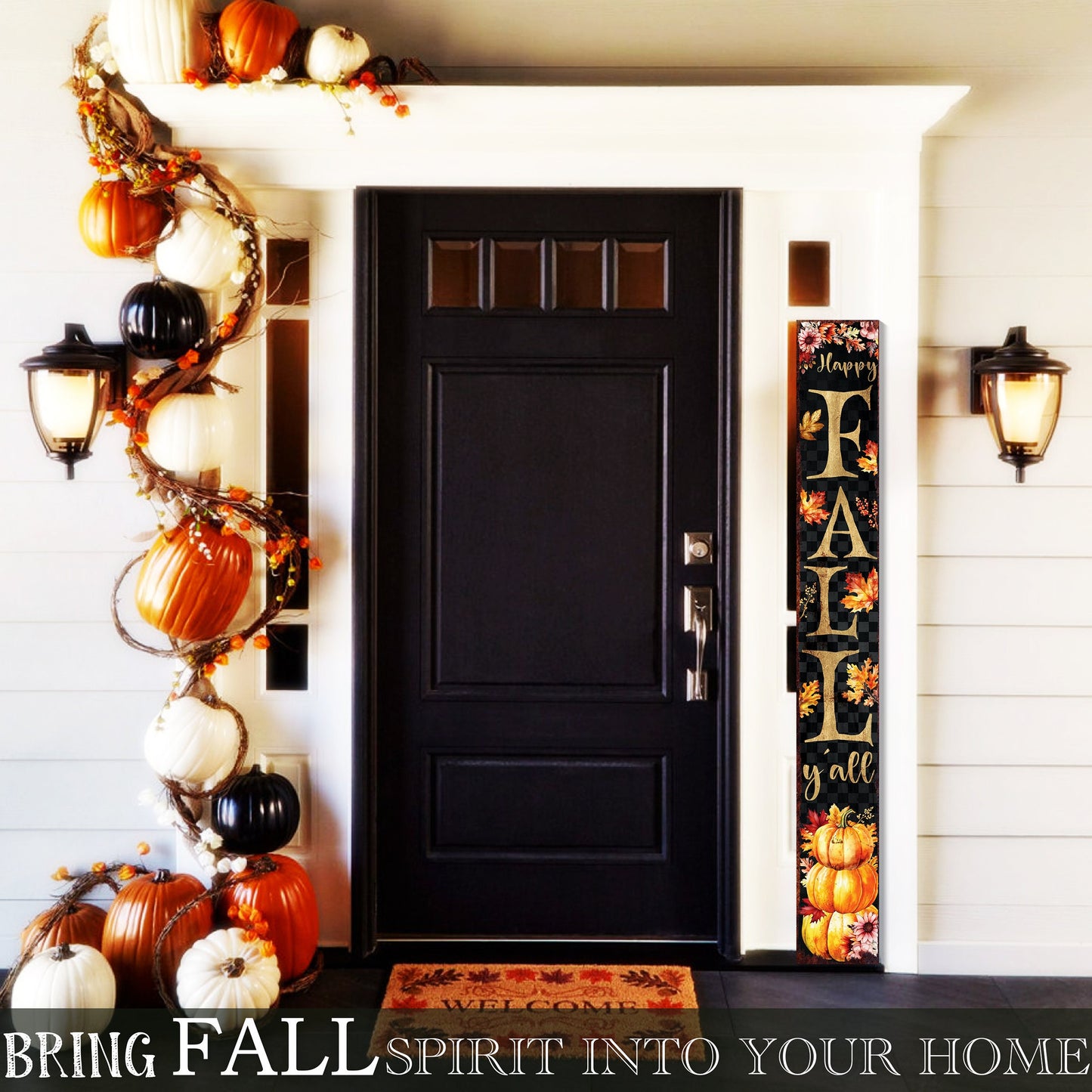 72in Wooden Happy Fall Y'all Fall Welcome Porch Sign - Front Door Decor for Seasonal Celebrations, Rustic Modern Farmhouse Entryway Display