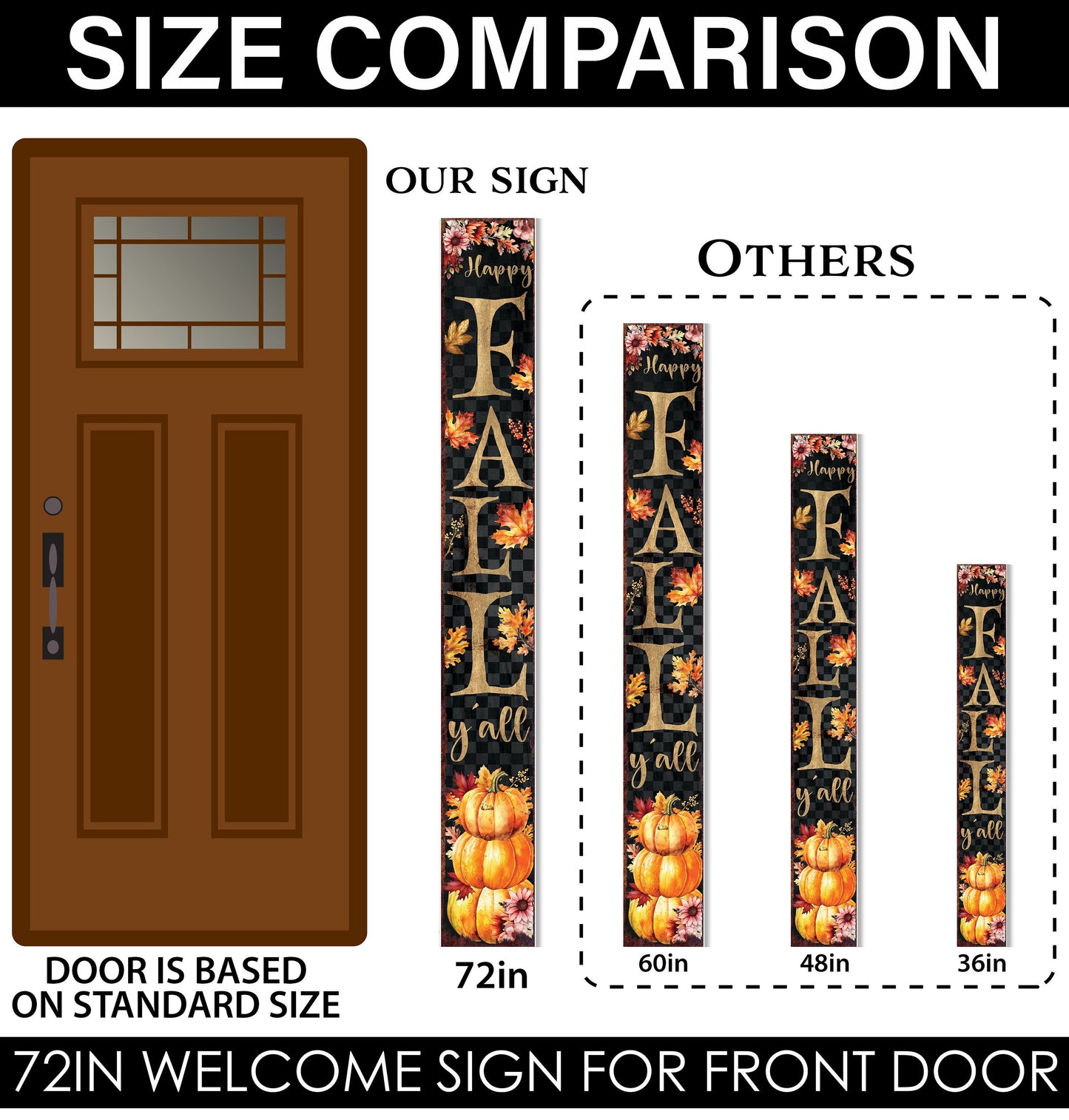 72in Wooden Happy Fall Y'all Fall Welcome Porch Sign - Front Door Decor for Seasonal Celebrations, Rustic Modern Farmhouse Entryway Display
