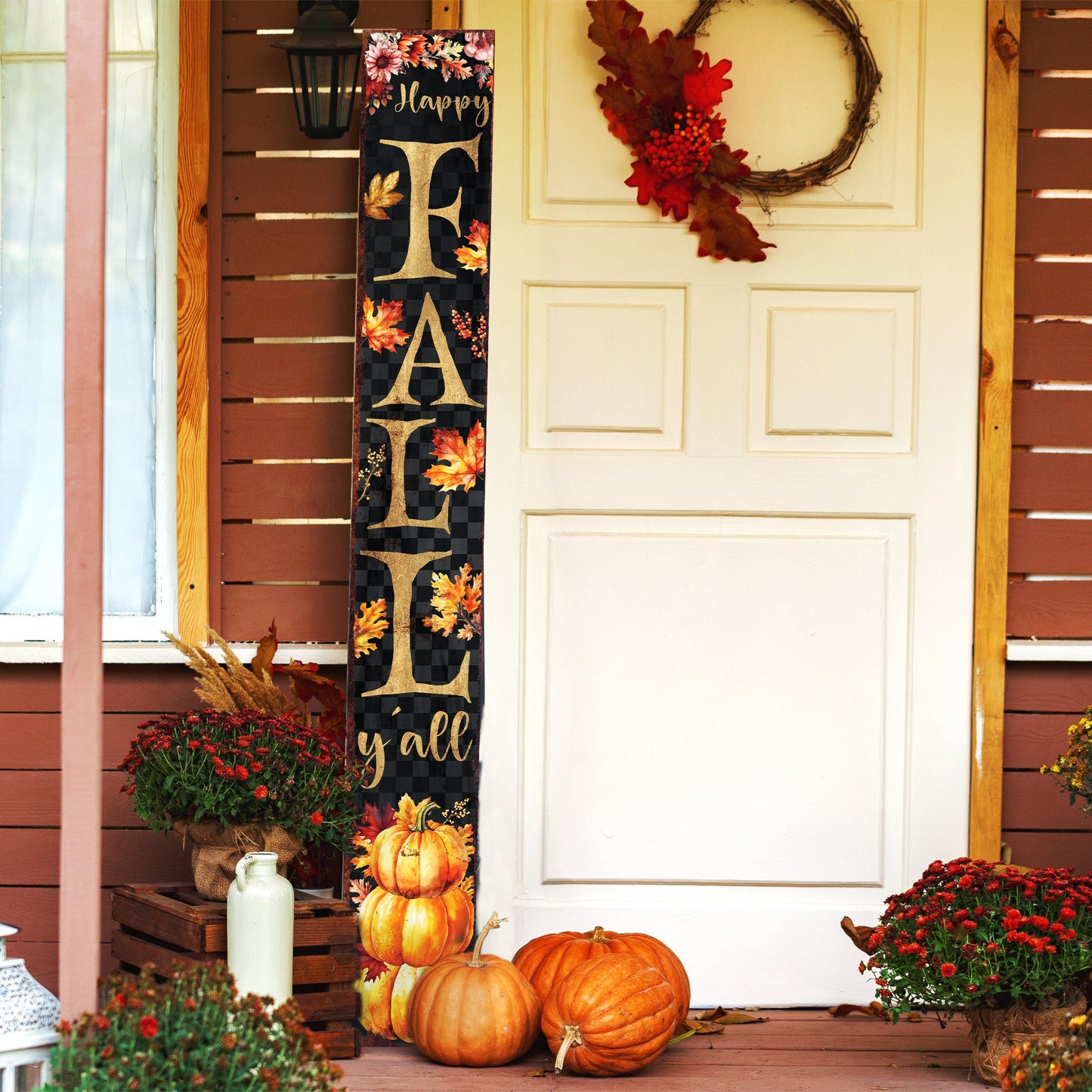 72in Wooden Happy Fall Y'all Fall Welcome Porch Sign - Front Door Decor for Seasonal Celebrations, Rustic Modern Farmhouse Entryway Display