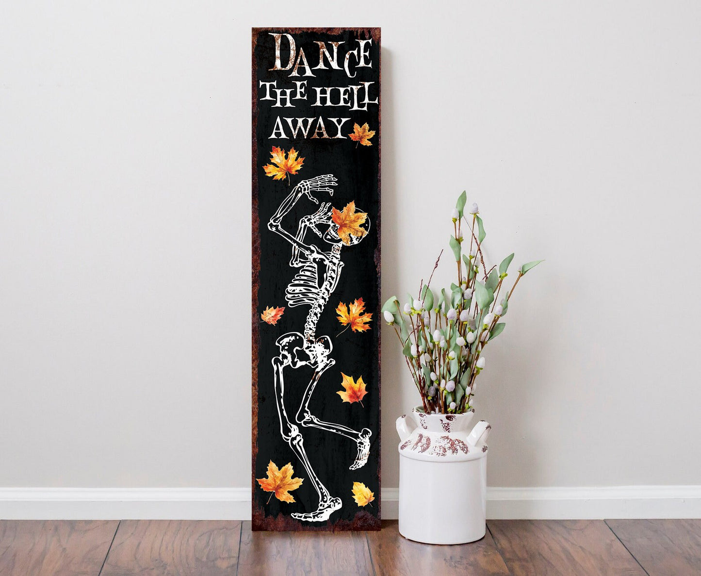 36in Dancing Skeleton Halloween Porch Sign | Front Porch Welcome Sign | Rustic Modern Farmhouse Entryway Decor