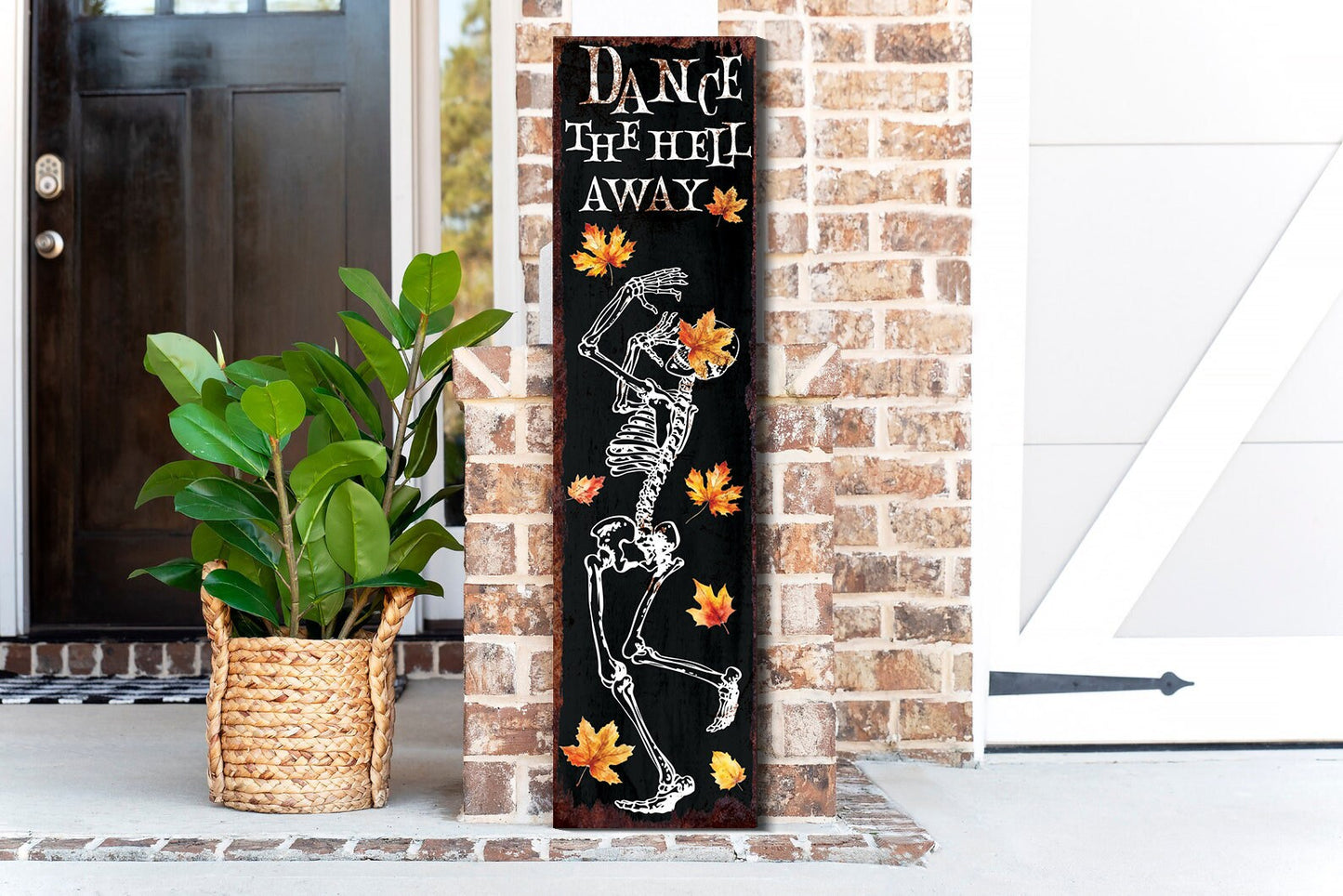 36in Dancing Skeleton Halloween Porch Sign | Front Porch Welcome Sign | Rustic Modern Farmhouse Entryway Decor