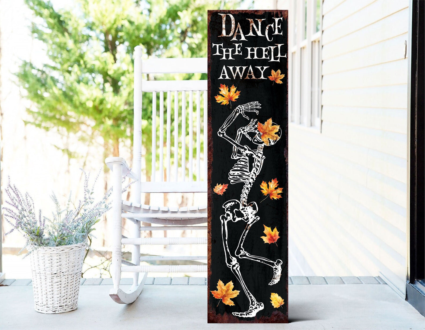 36in Dancing Skeleton Halloween Porch Sign | Front Porch Welcome Sign | Rustic Modern Farmhouse Entryway Decor