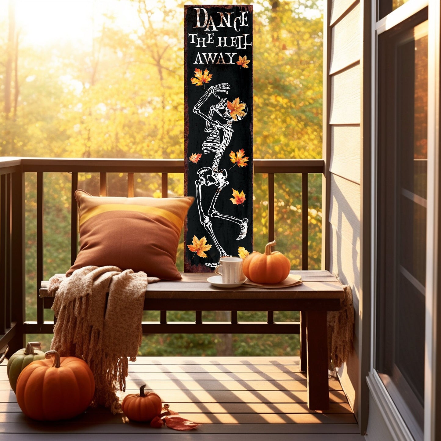 36in Dancing Skeleton Halloween Porch Sign | Front Porch Welcome Sign | Rustic Modern Farmhouse Entryway Decor
