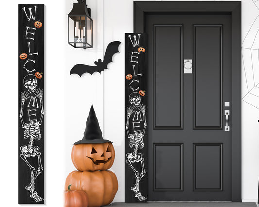 72in Wooden Halloween Skeleton Welcome Sign - Spooky Front Door Decor for Seasonal Celebrations