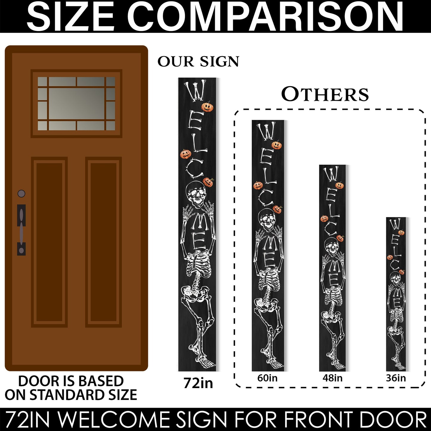 72in Wooden Halloween Skeleton Welcome Sign - Spooky Front Door Decor for Seasonal Celebrations