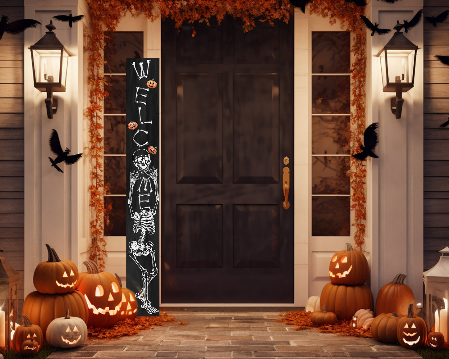 72in Wooden Halloween Skeleton Welcome Sign - Spooky Front Door Decor for Seasonal Celebrations