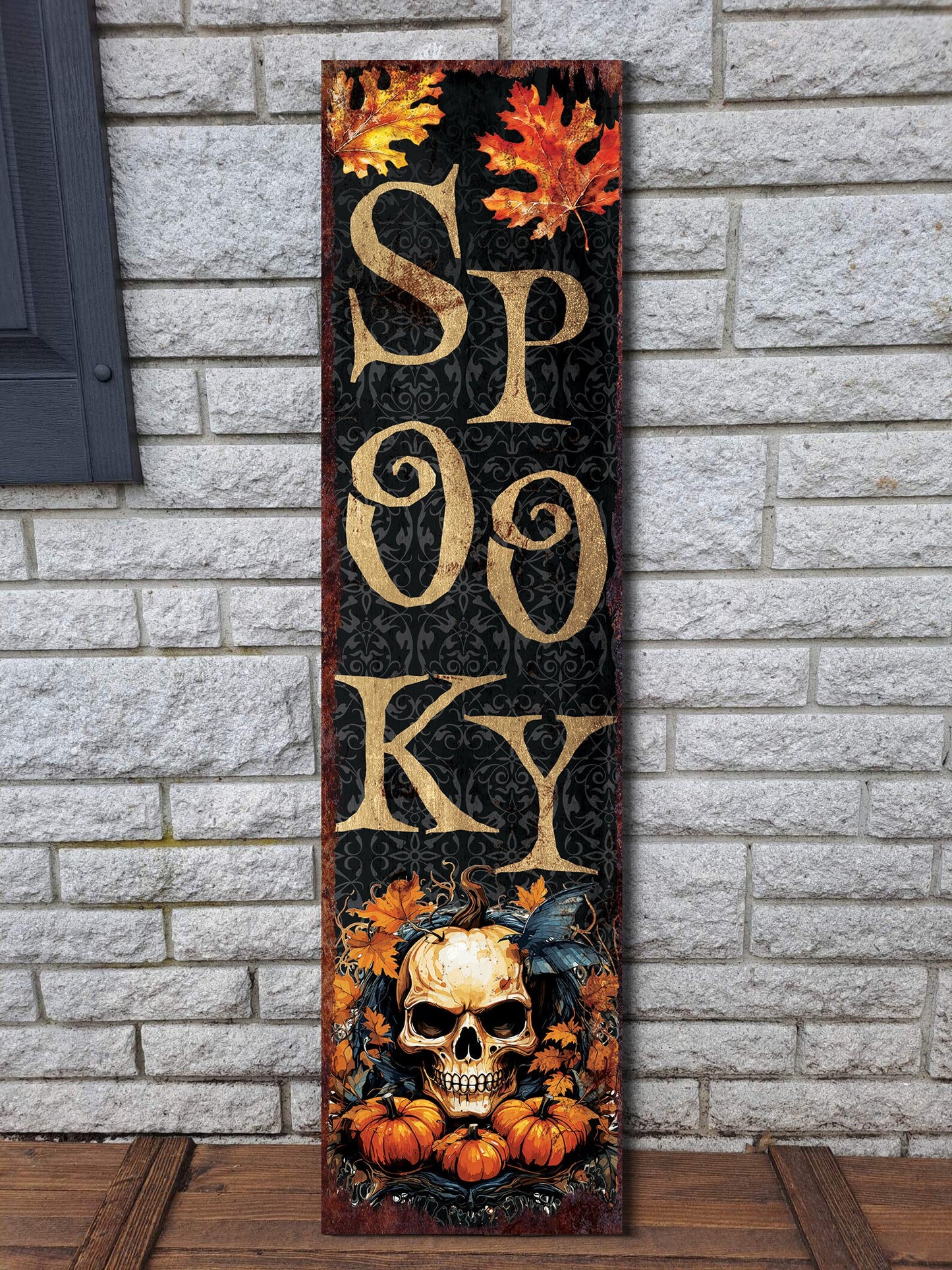 36in "Spooky" Halloween Porch Sign - Front Porch Halloween Welcome Sign, Vintage Halloween Decoration, Rustic Modern Farmhouse Entryway Board