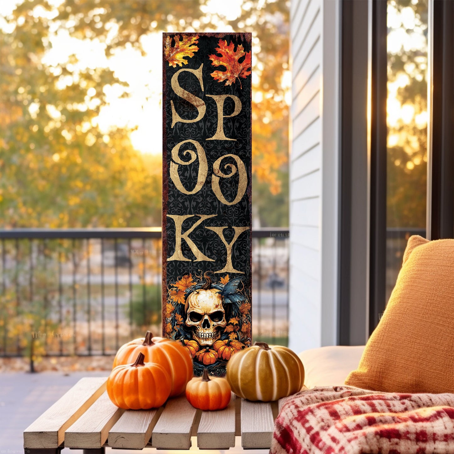 36in "Spooky" Halloween Porch Sign - Front Porch Halloween Welcome Sign, Vintage Halloween Decoration, Rustic Modern Farmhouse Entryway Board
