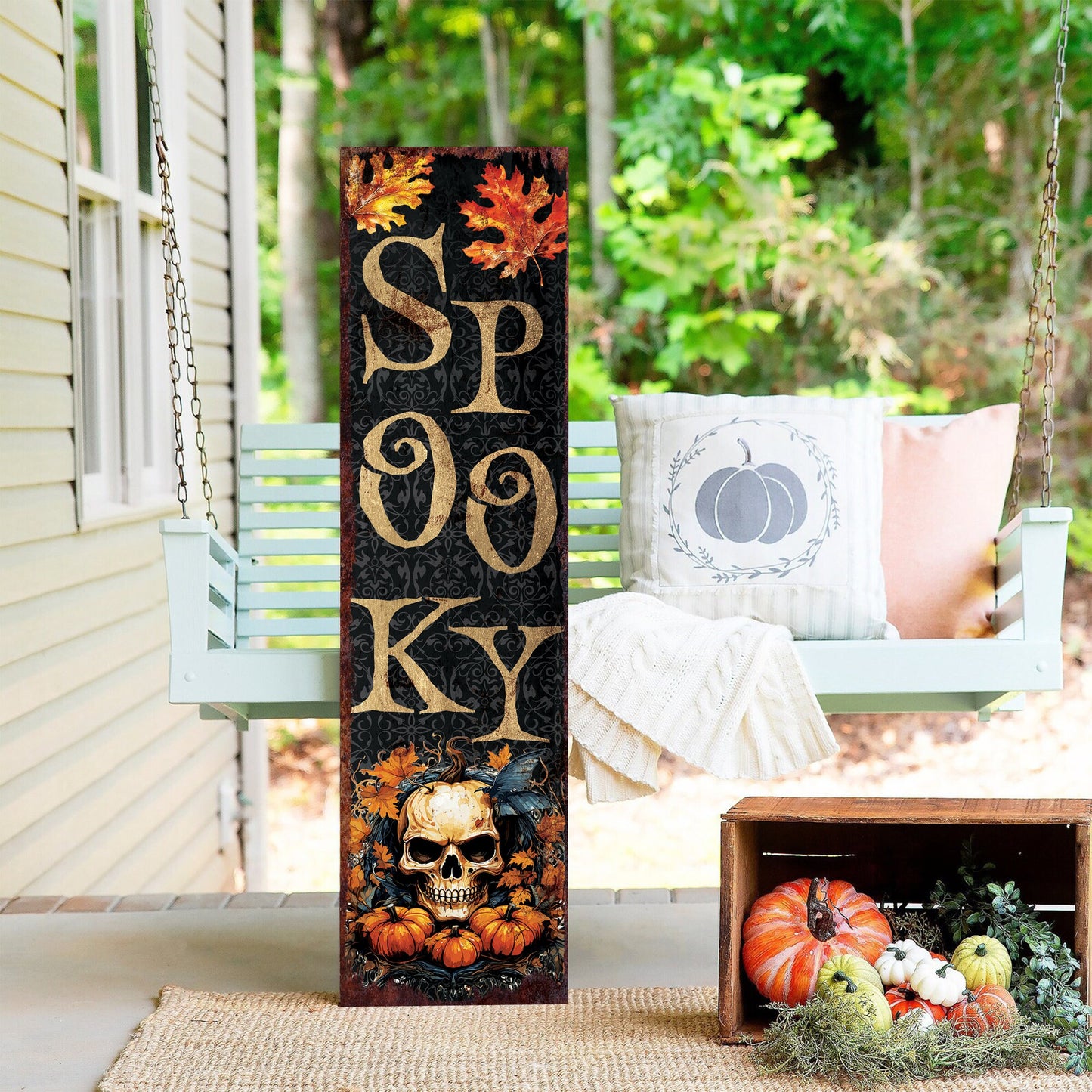 36in "Spooky" Halloween Porch Sign - Front Porch Halloween Welcome Sign, Vintage Halloween Decoration, Rustic Modern Farmhouse Entryway Board