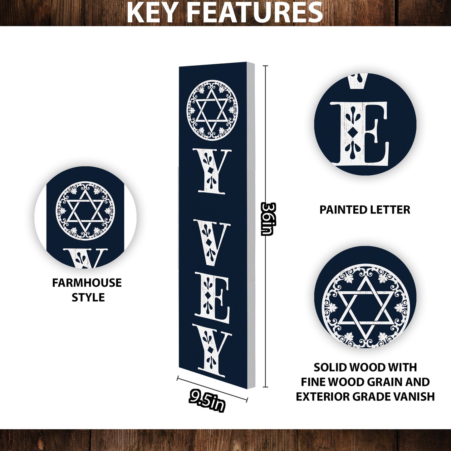 36in "Oy Vey" Porch Sign - Front Door Decor, Entryway Board Wall Decor for a Humorous Home Touch Fun Door Sign