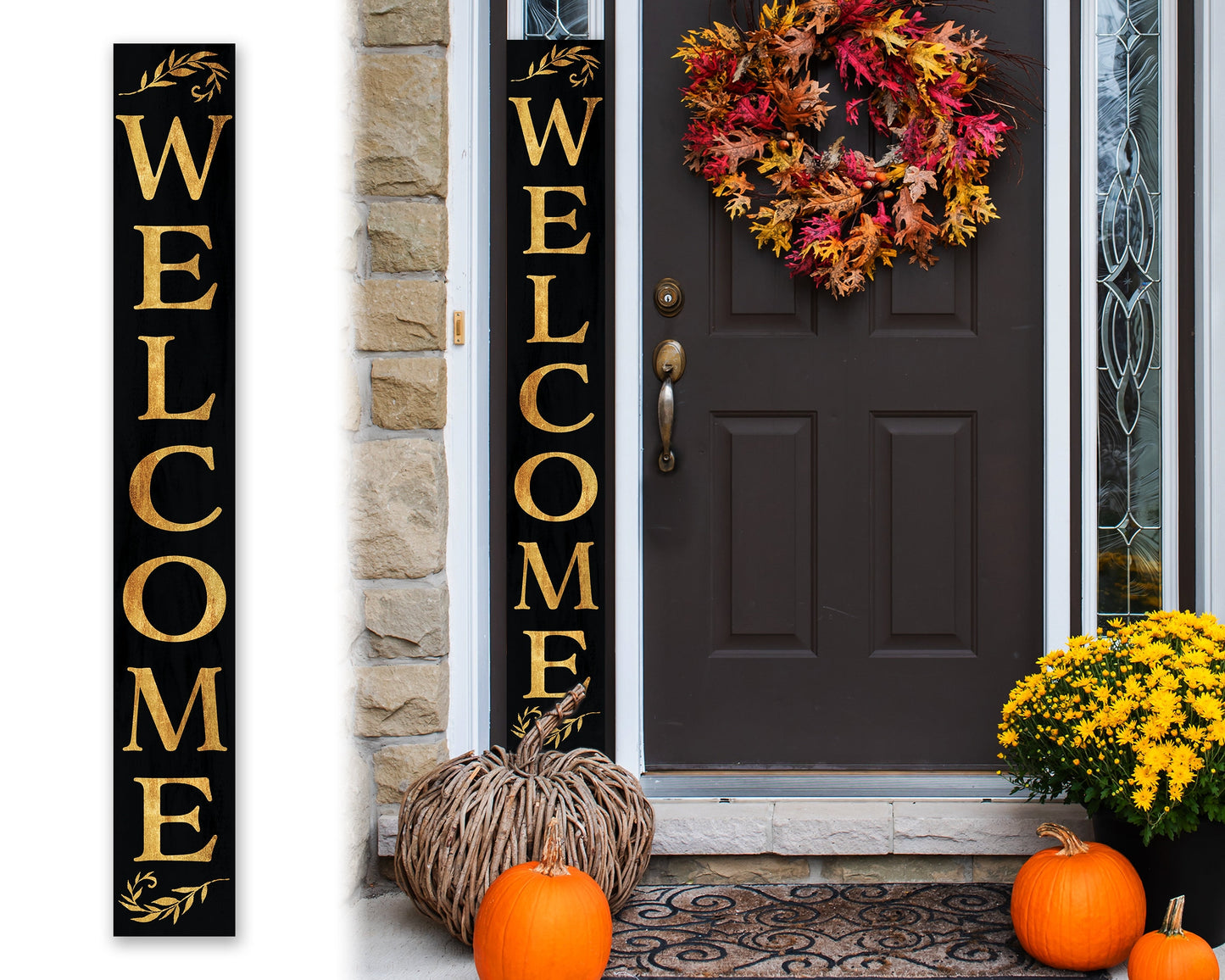 72in "Welcome" Porch Sign | Rustic Farmhouse Front Porch Decor | Black with Gold Font | Ideal for Entryway, Mantle, Living Room, Kitchen, Porch Decor