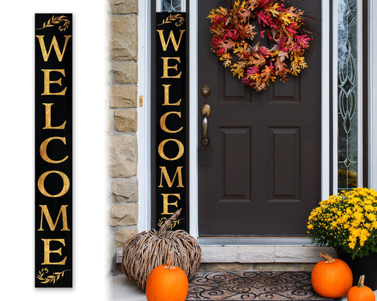 72in "Welcome" Porch Sign | Rustic Farmhouse Front Porch Decor | Black with Gold Font | Ideal for Entryway, Mantle, Living Room, Kitchen, Porch Decor