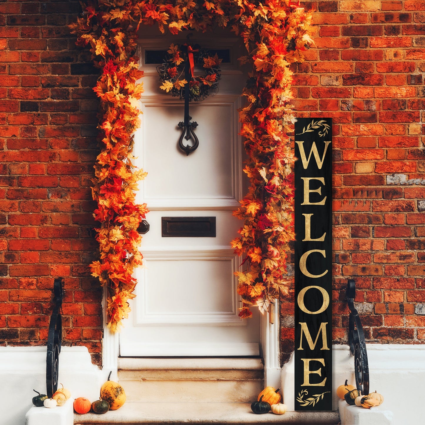 72in "Welcome" Porch Sign | Rustic Farmhouse Front Porch Decor | Black with Gold Font | Ideal for Entryway, Mantle, Living Room, Kitchen, Porch Decor