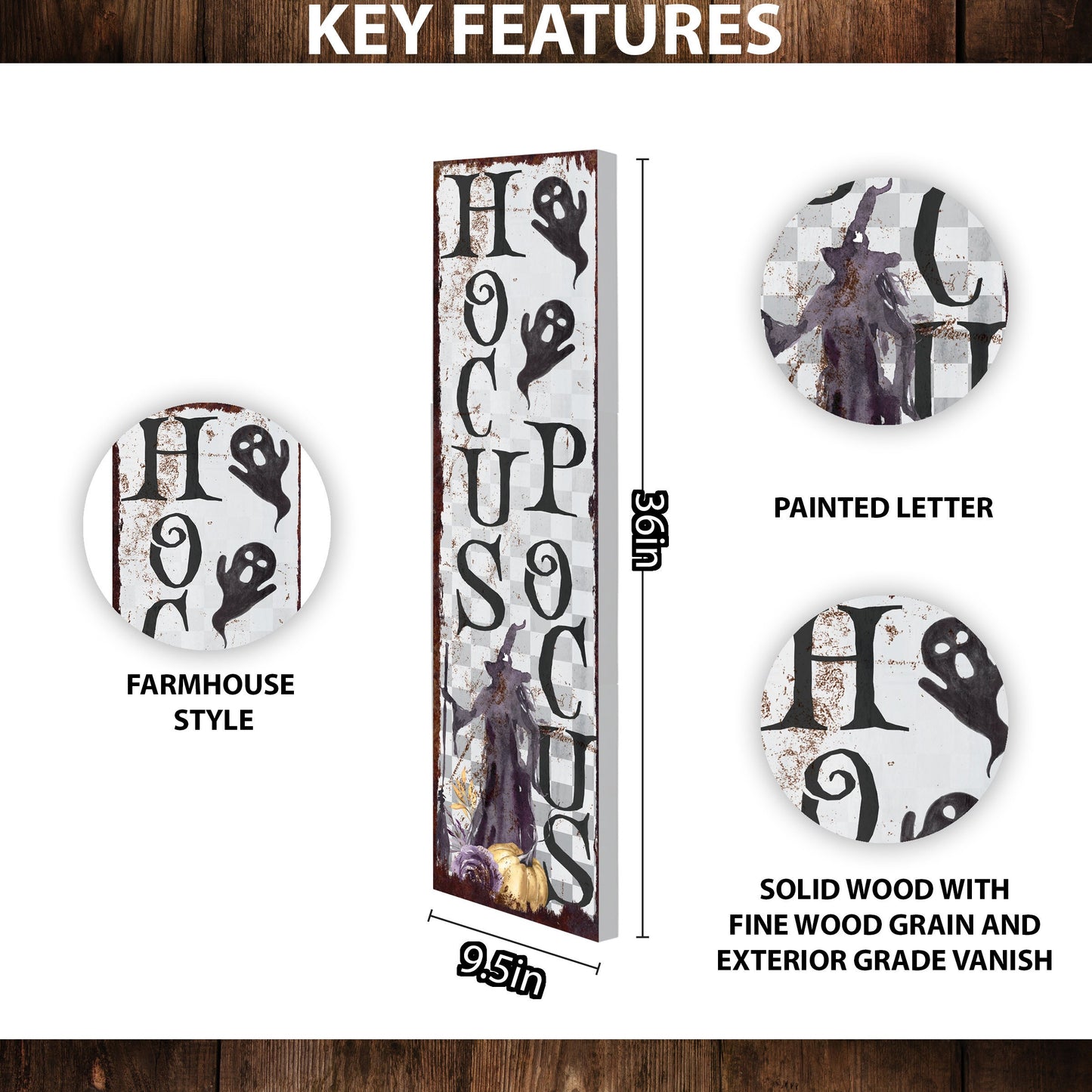 36in Hocus Pocus Halloween Porch Sign - Spooky Front Door & Entryway Decor for a Hauntingly Festive Home