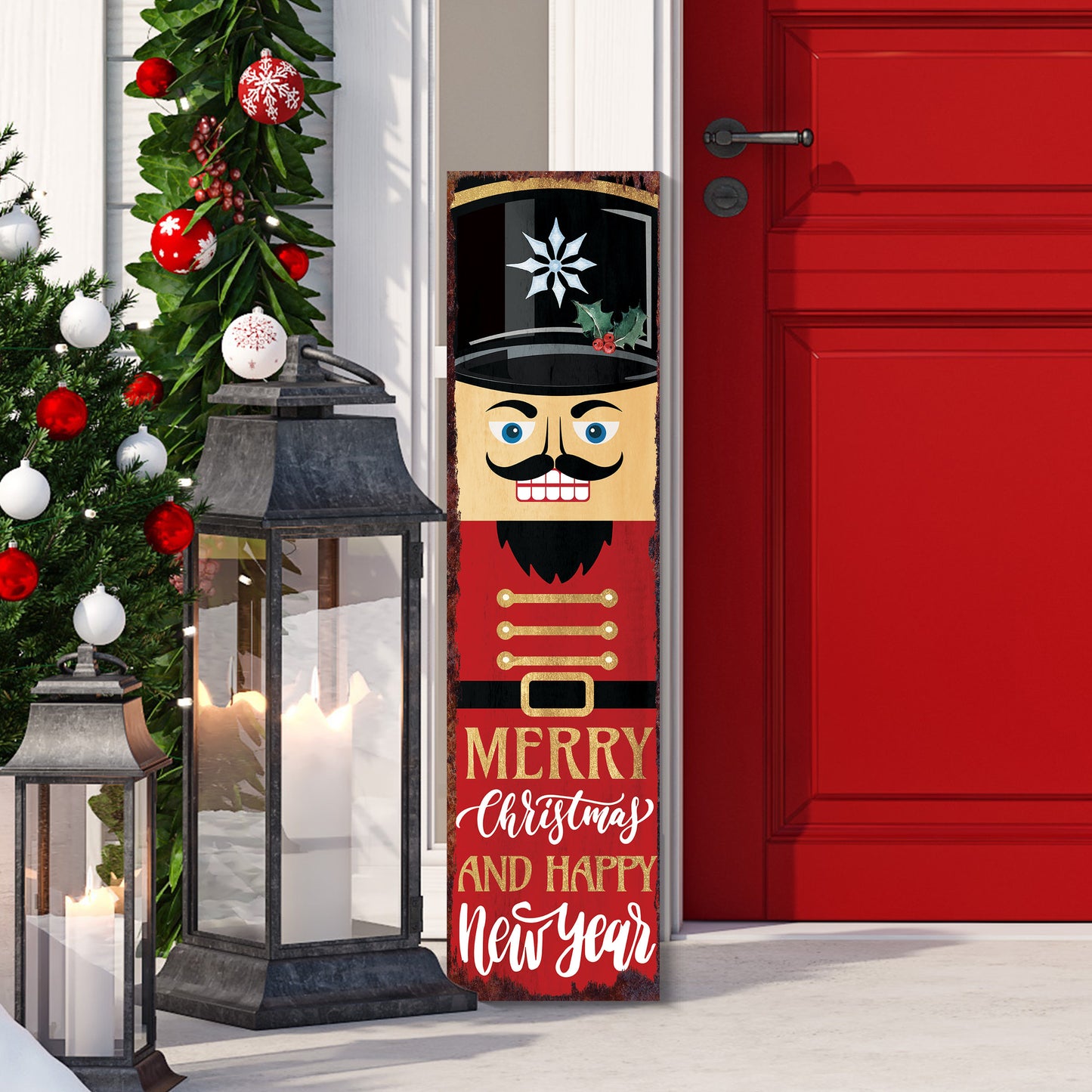 36in Nutcracker Christmas Porch Sign - Front Porch Christmas Welcome Sign, Rustic Modern Farmhouse Entryway Board