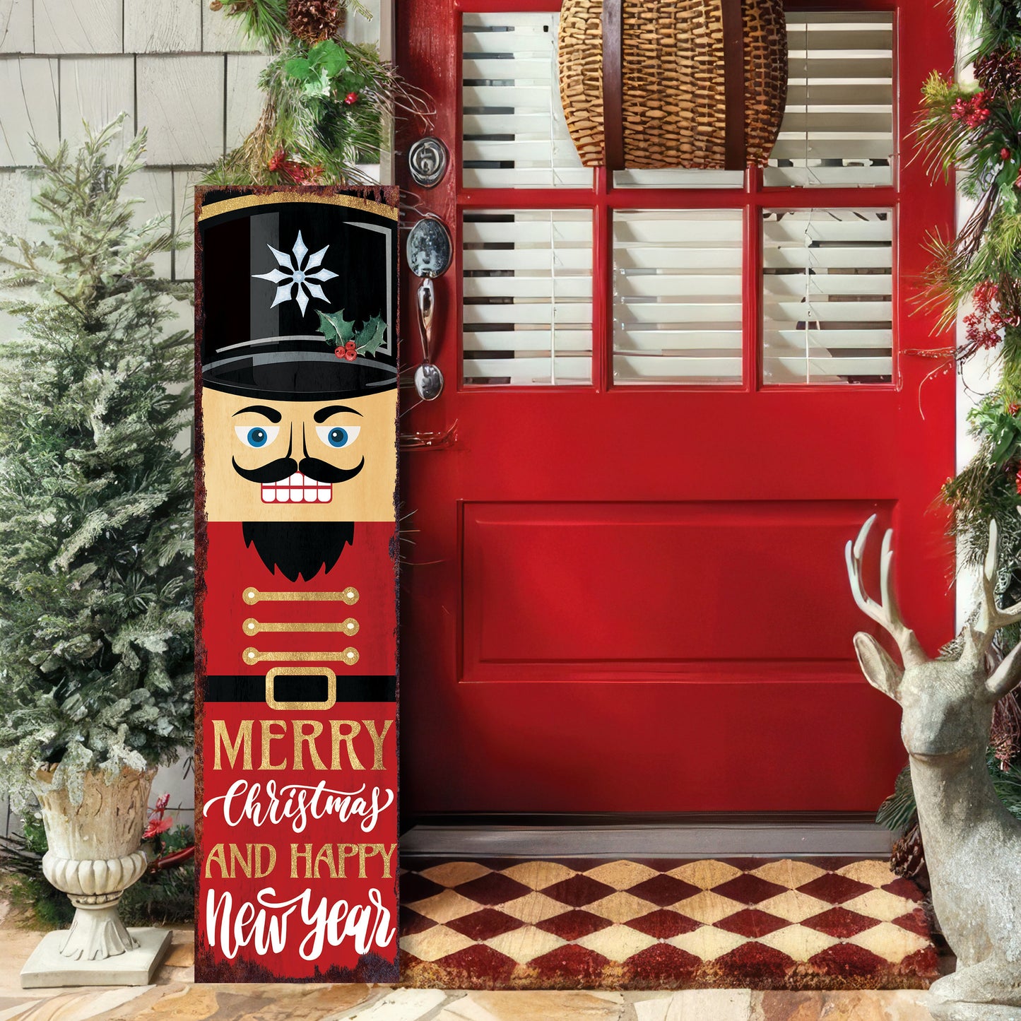36in Nutcracker Christmas Porch Sign - Front Porch Christmas Welcome Sign, Rustic Modern Farmhouse Entryway Board