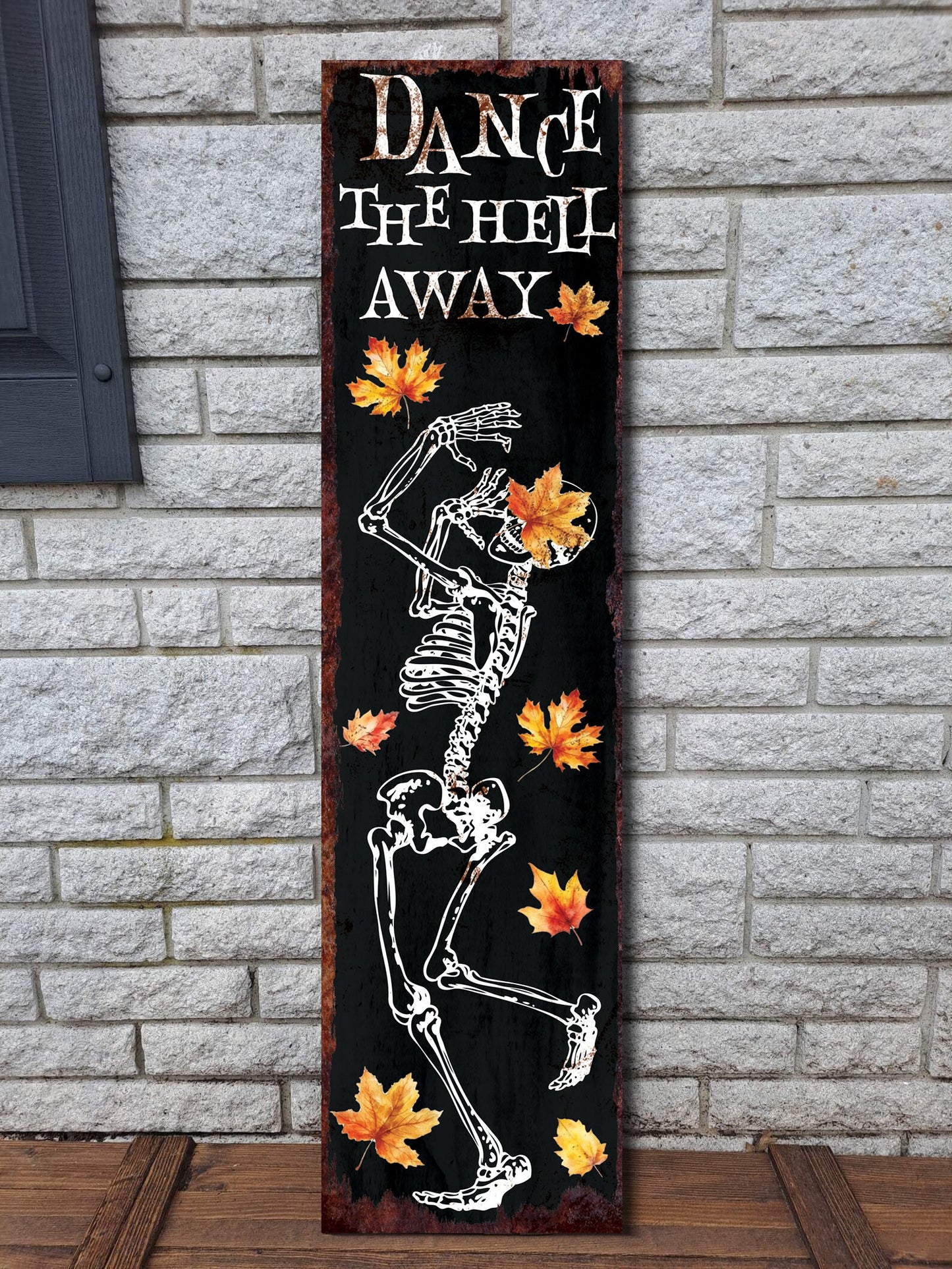 36in Dancing Skeleton Halloween Porch Sign | Front Porch Welcome Sign | Rustic Modern Farmhouse Entryway Decor