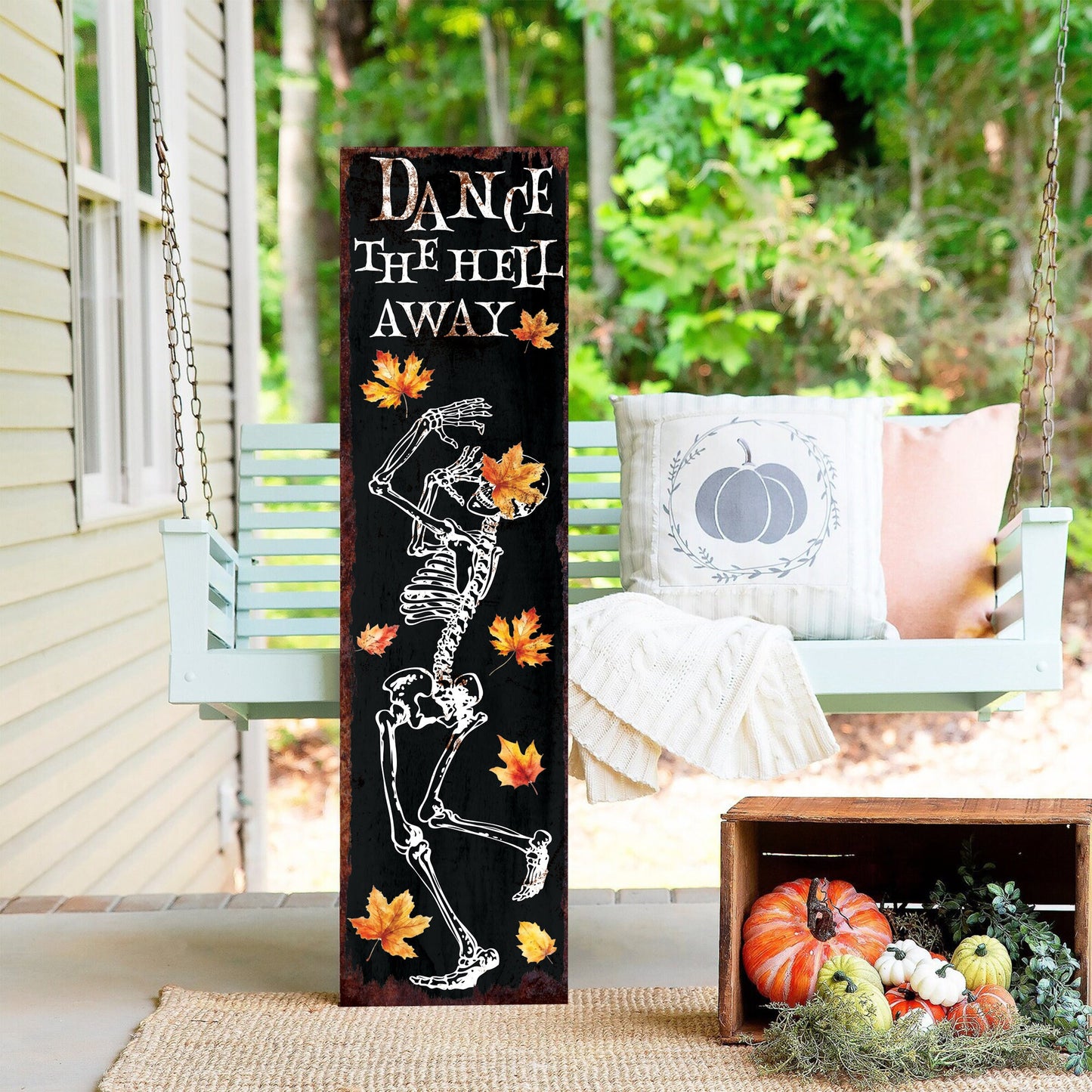 36in Dancing Skeleton Halloween Porch Sign | Front Porch Welcome Sign | Rustic Modern Farmhouse Entryway Decor