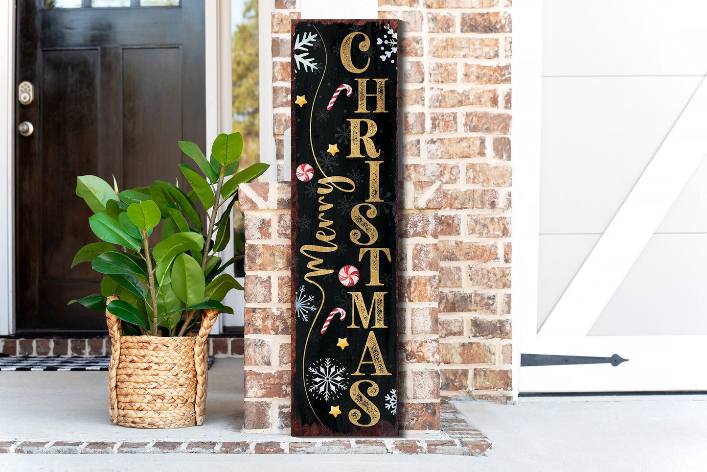 36in Merry Christmas Porch Sign - Front Porch Christmas Welcome Sign, Rustic Modern Farmhouse Entryway Board