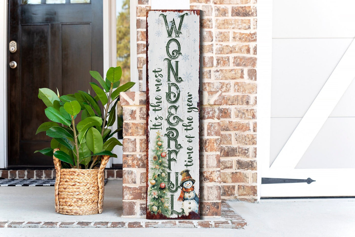 36in "It's The Most Wonderful Time of The Year" Christmas Porch Sign - Front Porch Christmas Welcome Sign, Rustic Farmhouse Entryway Board