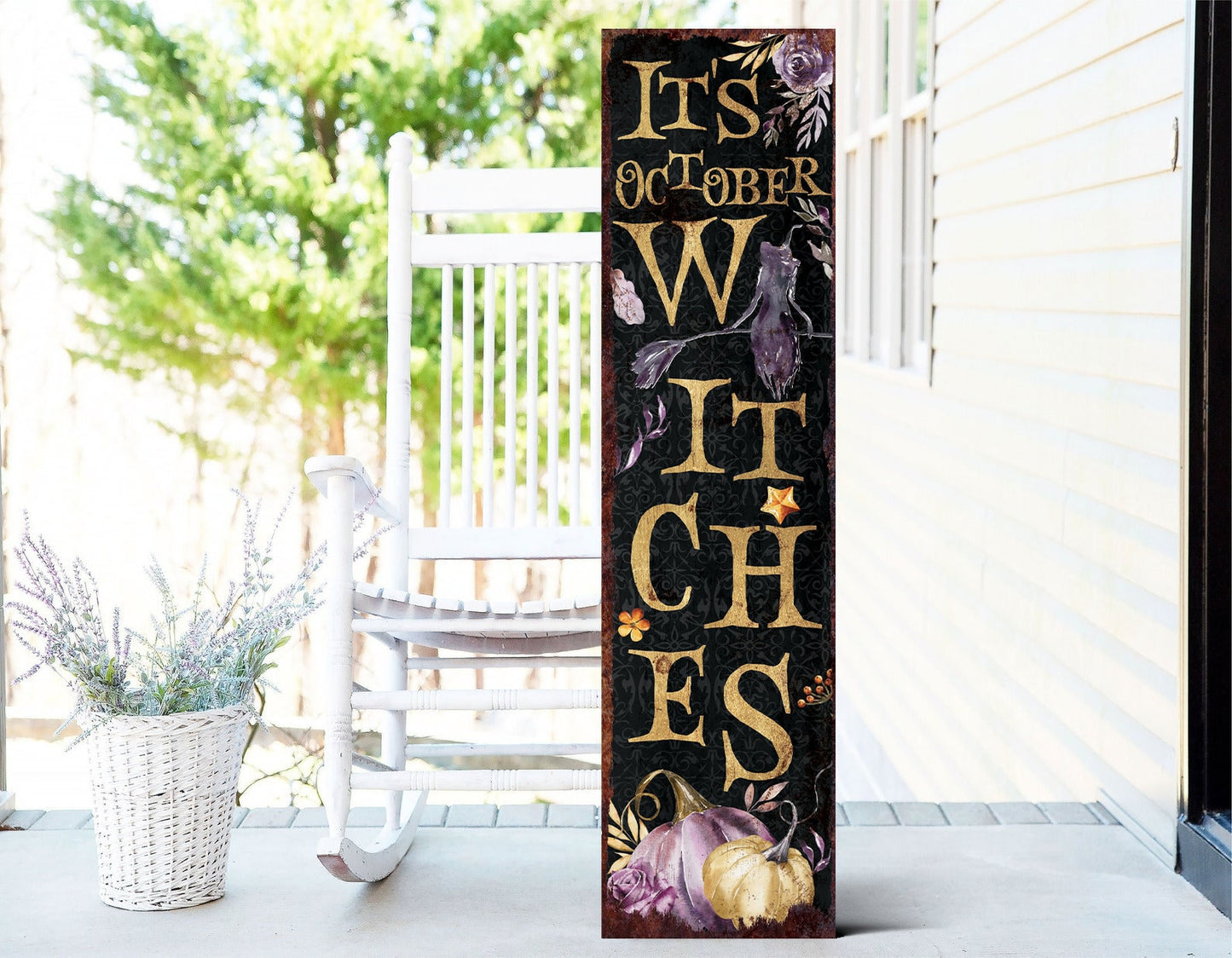 36in "It's October Witches" Halloween Porch Sign - Front Porch Halloween Welcome Sign, Rustic Modern Farmhouse Entryway Decor